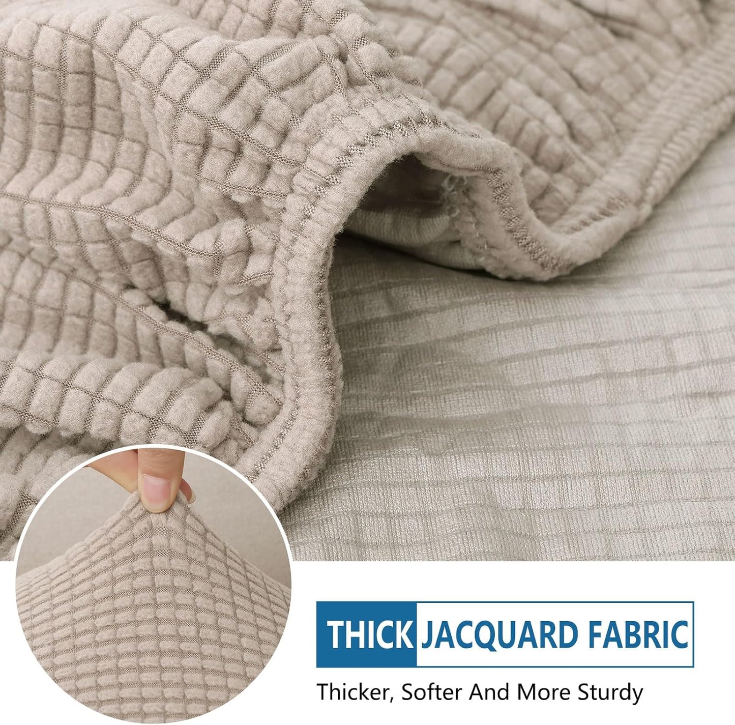 hyha Waterproof Couch Cushion Covers for Pets, Non Slip Sofa Seat Cover for Dogs Washable, Soft Thick Stretch Jacquard Fabric, Sofa Slipcovers with Elastic Bottom (1 Piece for Medium, Taupe)