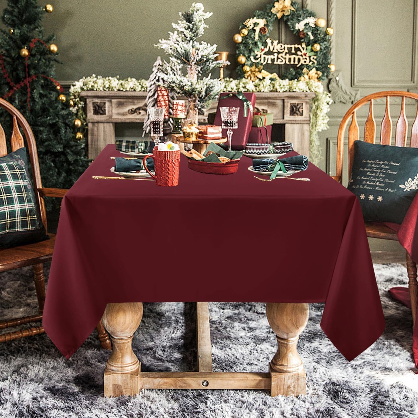 sancua Rectangle Tablecloth - 54 x 78 Inch - Stain and Wrinkle Resistant Washable Polyester Table Cloth, Decorative Fabric Table Cover for Dining Tables, Buffet Parties and Camping, Burgundy