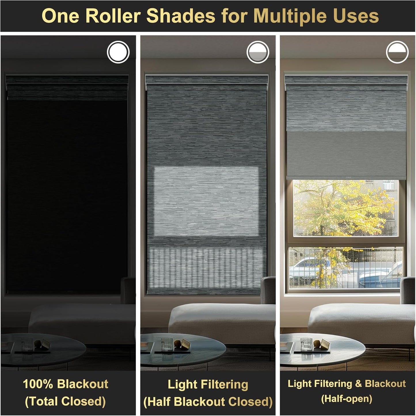 BERISSA Cordless Dual Roller Shades with Cassette Valance,Double Window Shades Blackout and Light Filtering Shades,Day and Night Roller Shades for Home Office Door.Striped Jacquard Grey.42 W x 72" H