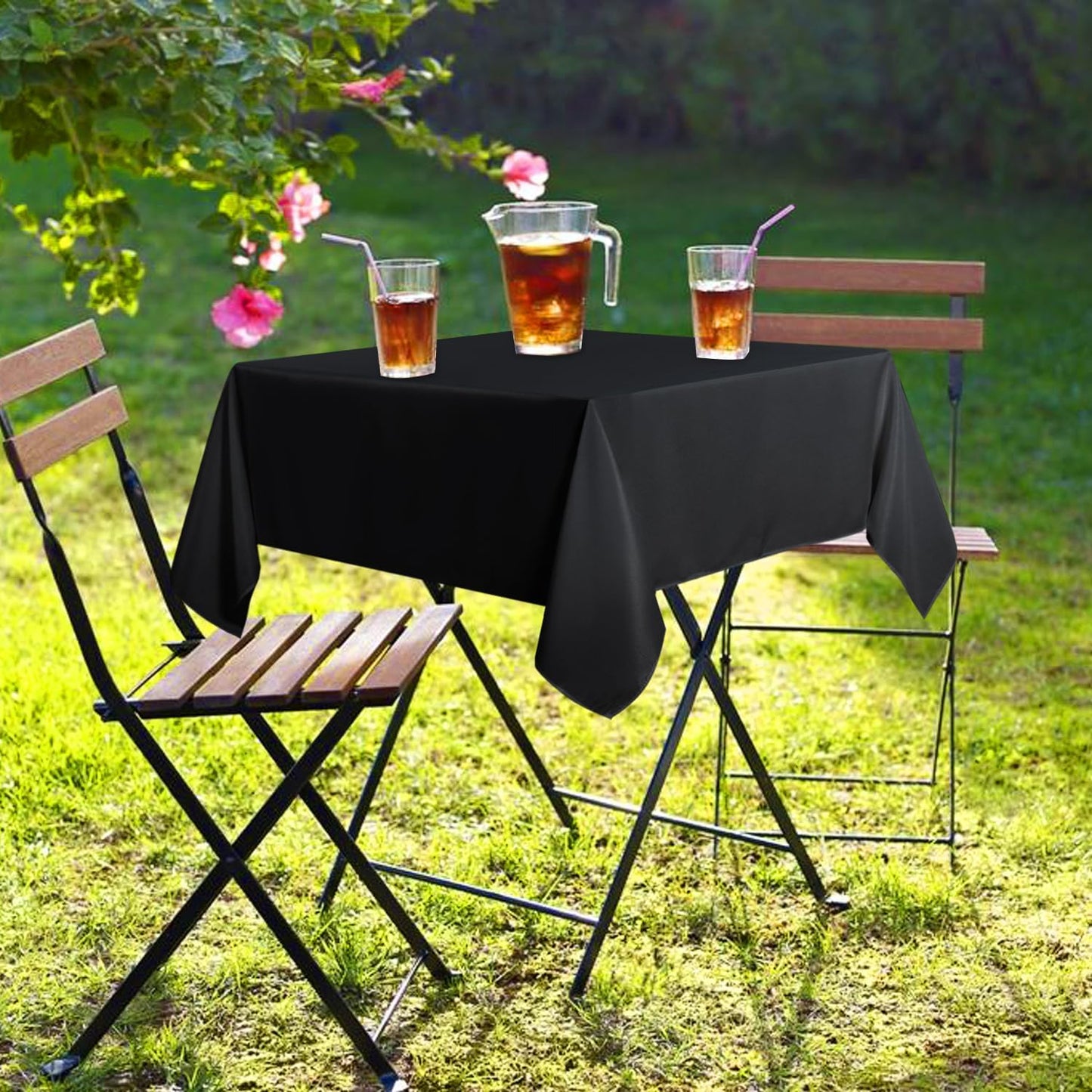 sancua Small Square Tablecloth 36 x 36 Inch Black, Stain and Wrinkle Resistant Washable Polyester Table Cloth for Dining Buffet Party Decorative Fabric Table Cover for Nightstand End Bedside Tables