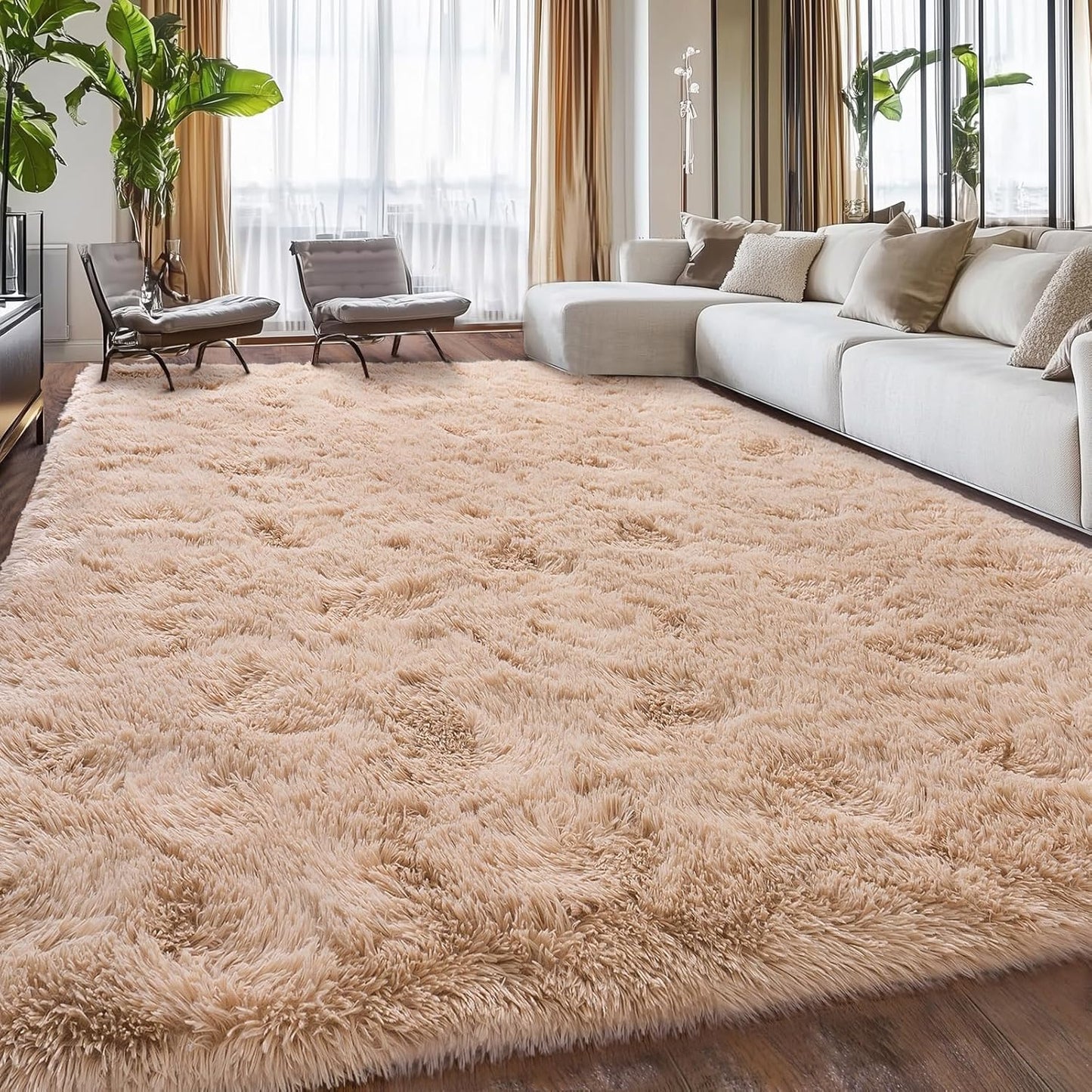 Rezutan Rugs for Living Room, Area Rug 6x9 Fluffy Rug Carpet, Soft Shaggy Modern Floor for Kids Boys Girls Bedroom, Plush Fuzzy Dorm Rug,Camel