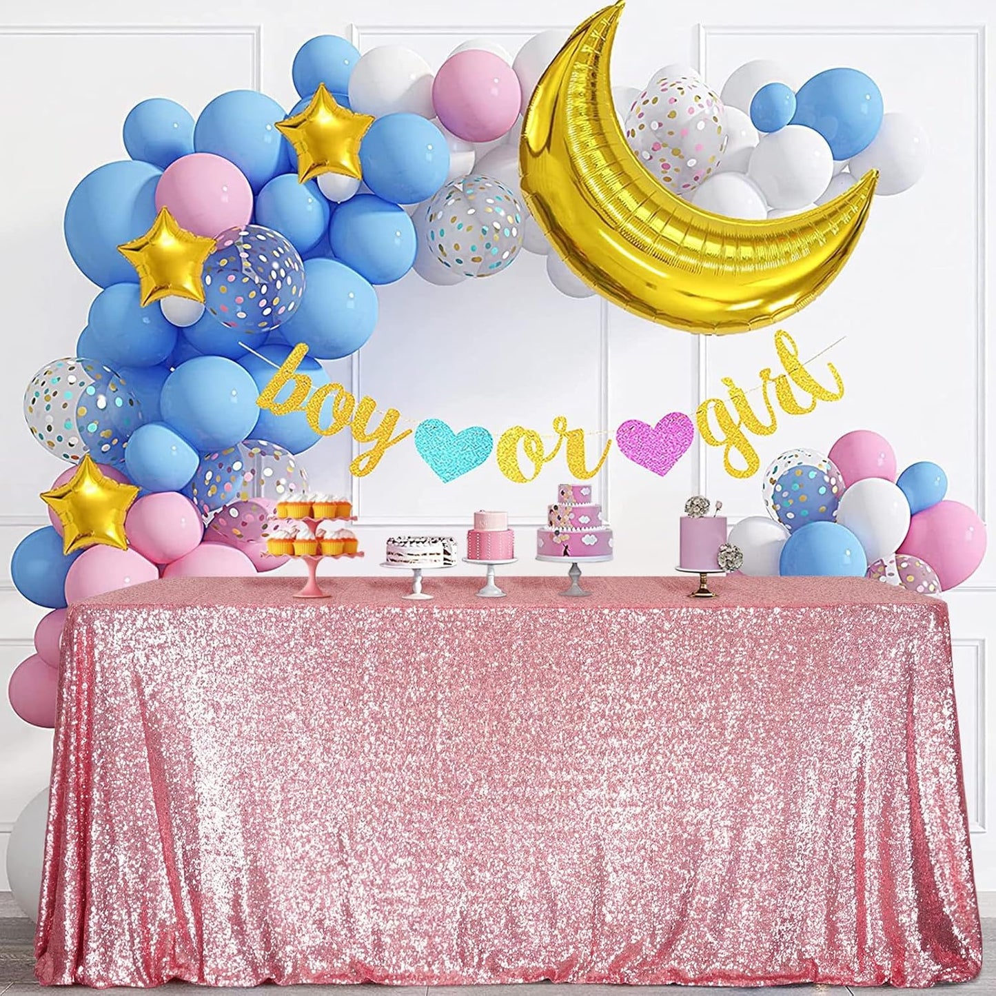 SquarePie Sequin Tablecloth 90 x 156 Inch Fuchsia Pink Sparkly Table Linen for Wedding Party