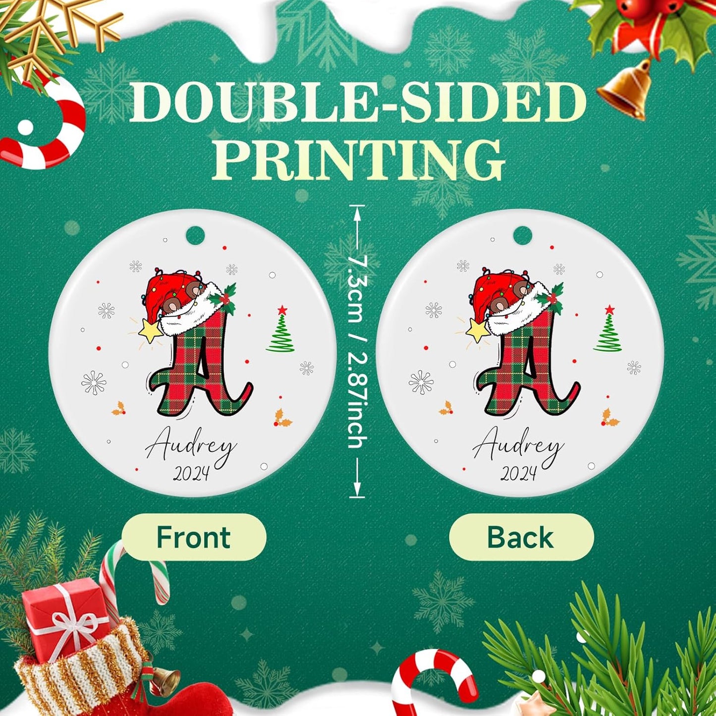 Personalized Christmas Ornaments with Initial Name, Ceramic Custom Monogram Initial A-Z Christmas Ornament 2025 for Kids Family Friends, Customized Letter Name Ornaments for Christmas Tree Decorations