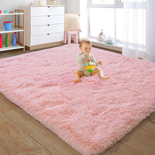 Rezutan Soft Fluffy Rug for Living Room Bedroom, Large Comfy Modern Shaggy Fuzzy Kids Rug, Plush Indoor Nursery Classroom Home Decor Bedside with Non-Slip Bottom, Pink, 5X7 Feet
