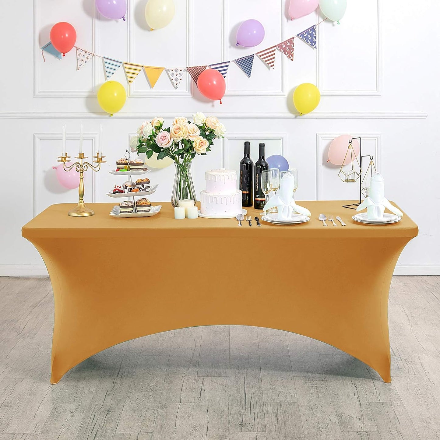 Spandex Table Cover for 4FT Table Universal Fitted Stretch Tablecloth for Party, Banquet, Wedding and Events-Gold
