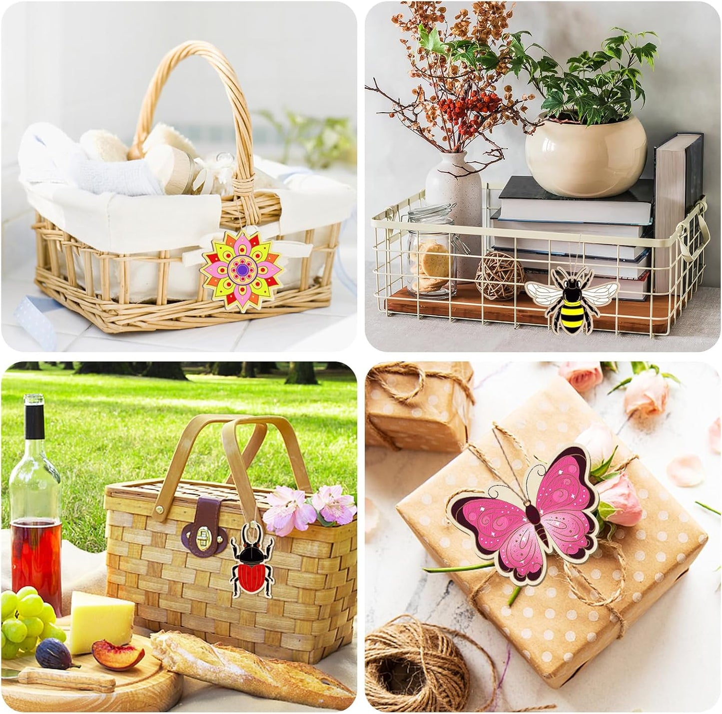 80PCS Wooden Spring Ornaments to Paint, 8 Styles DIY Blank Unfinished Wood Insect Cutouts Ornament for Crafts Hanging Decorations, Dragonfly Butterfly Flower Shape Home Decorations Gifts