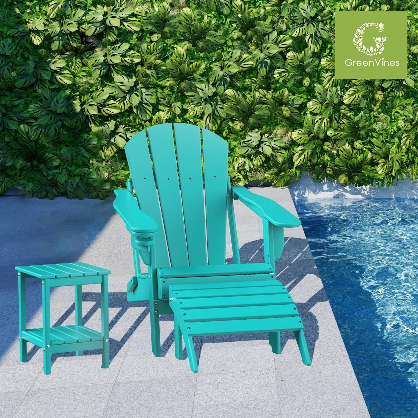 GREENVINES Adirondack-Ottoman | Set of 2 | HDPE Plastic | Outdoor Footrest | All Weather | Foot Rest | Foot Stool | Aqua | for Adirondack Chair | for Patio Backyard Pool