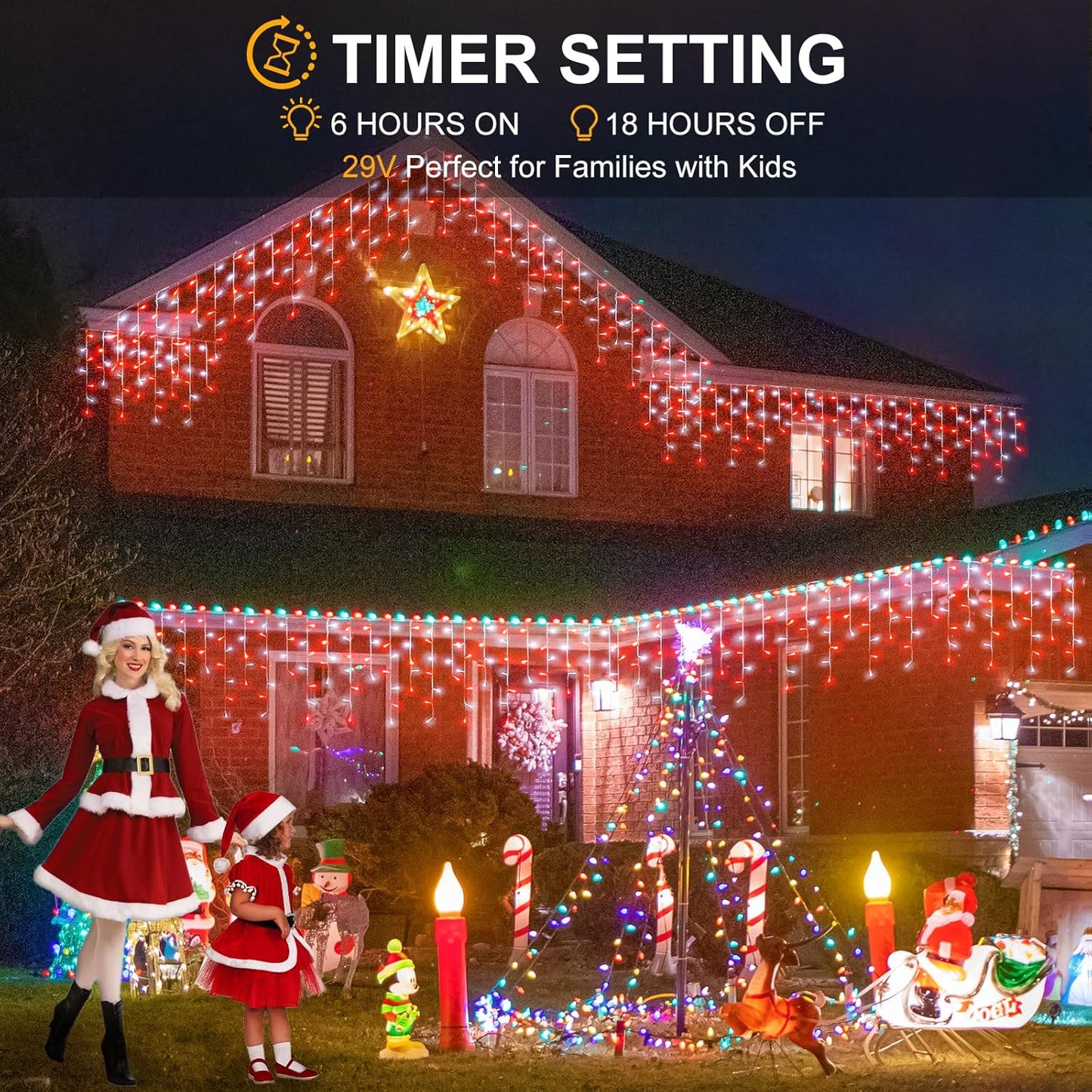 33ft Red and White Christmas Lights, 400 LED Icicle Lights for Outside, Clear Wire Connectable Twinkle Light with 8 Modes Timer Waterproof for House Window Party Tree Holiday Patio Yard Home Decor