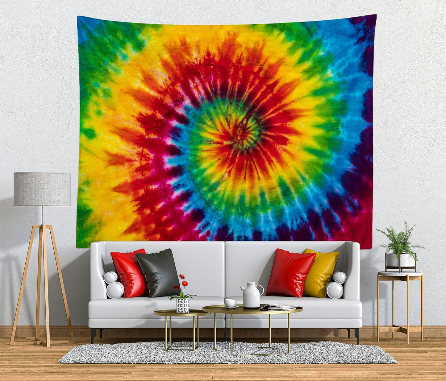 Loccor Tie Dye Tapestry Fabric Colorful Rainbow Spiral Tie Dye Hippie Theme Wall Hanging Decor LGBT Gay Pride Banner Birthday Party Decorations Home Bedroom Decor 80Lx60W Inches