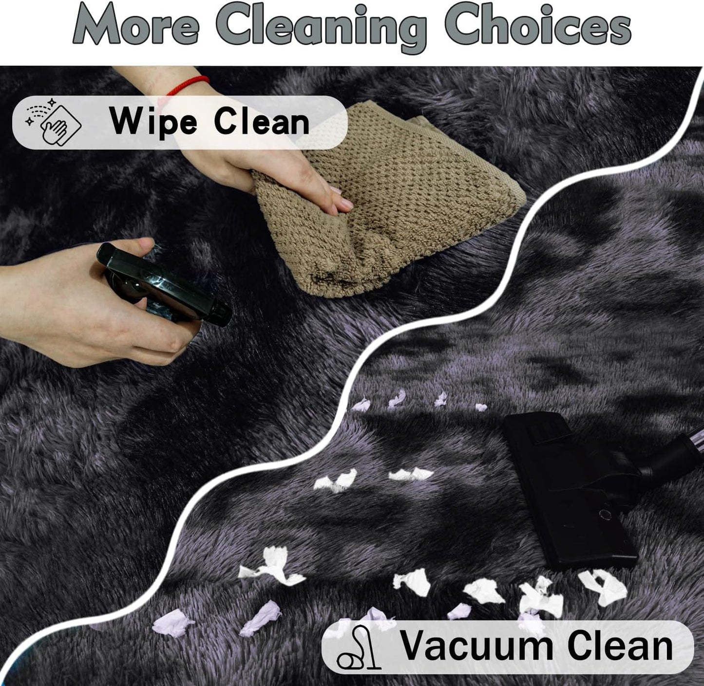 Rezutan Area Rugs 9x12 Living Room, Large Fluffy Rug for Bedroom, Soft Shag Shaggy Fuzzy Carpets for Boys and Girls Dorm Room Home Decor Aesthetic,Black Grey Tie-Dyed.