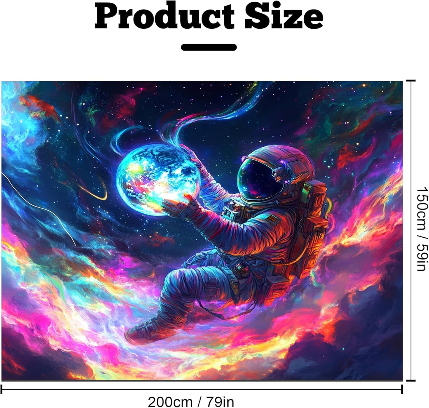 BVBOX Astronaut Space Blacklight Tapestry 79"x59", UV Reactive Floating Astronaut Iridescent Cloud Universe Galaxy Planet Glow in Dark Tapestries, Black Light Neon Upright Poster Wall Hanging Backdrop Decor for Bedroom Living Room