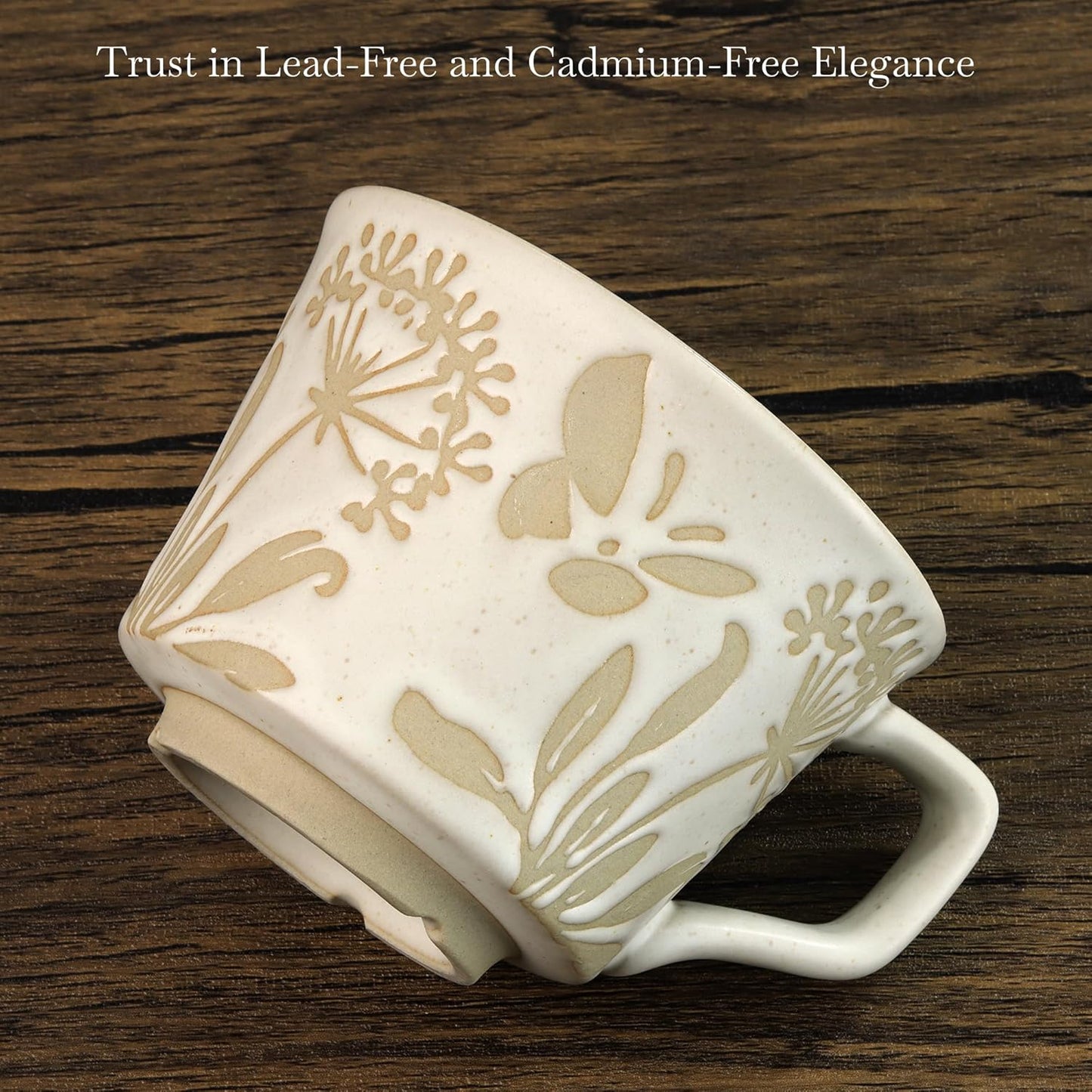 Ceramic Coffee Mug, 12 oz Novelty Unique Teacup with Large Handle, Stoneware Cup for Tea Mocha Latte Cappuccino Espresso (Butterfly)