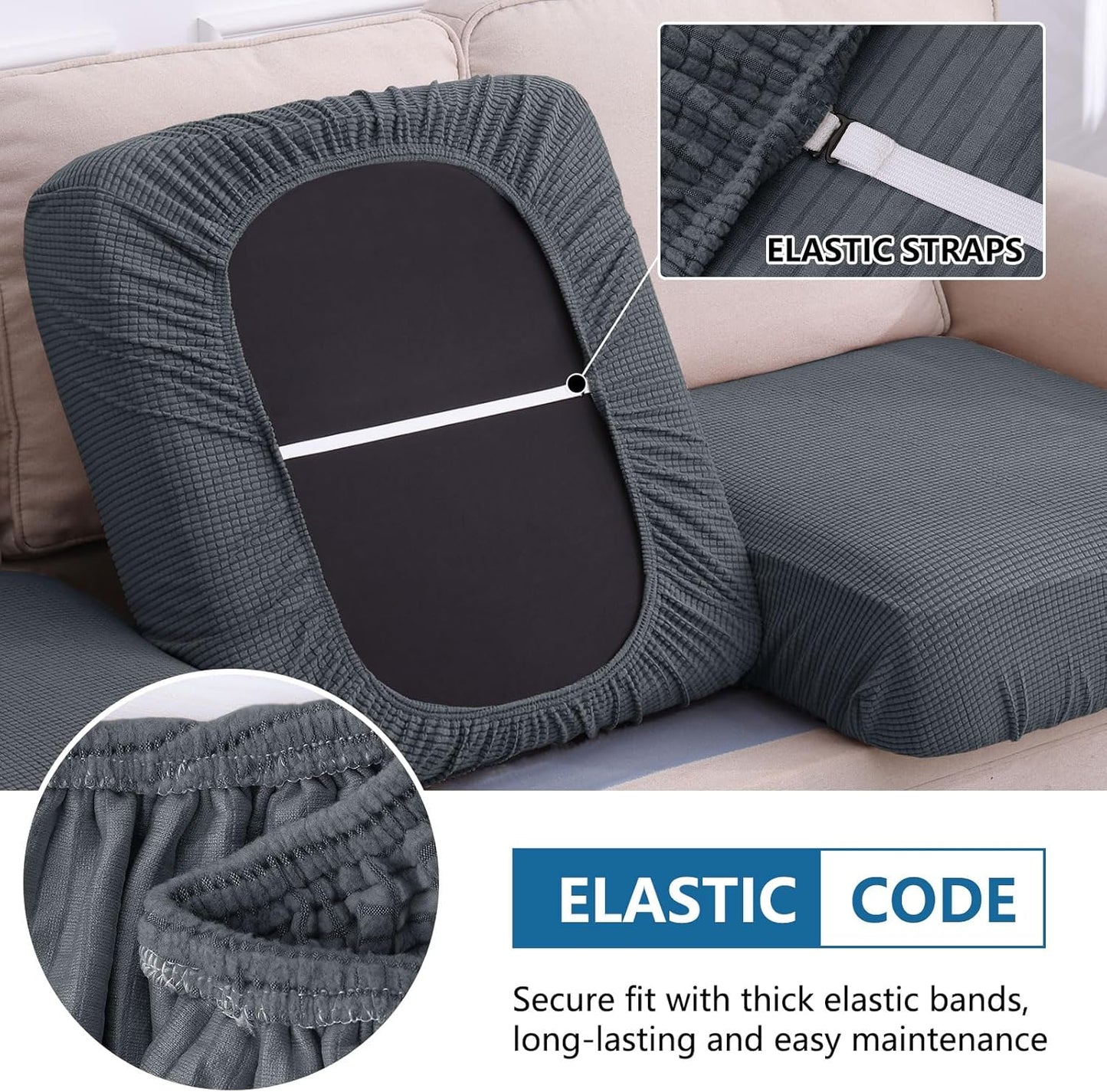 hyha Waterproof Couch Cushion Covers for Pets, Non Slip Sofa Seat Cover for Dogs Washable, Soft Thick Stretch Jacquard Fabric, Sofa Slipcovers with Elastic Bottom (1 Piece for Medium, Grey)