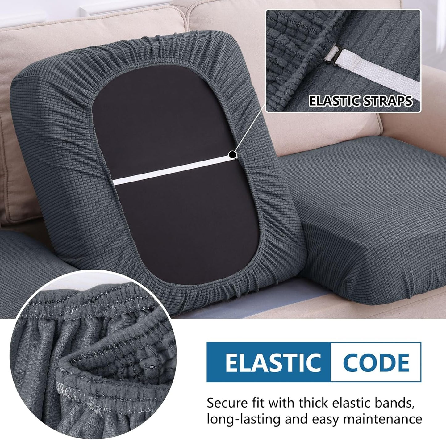 hyha Waterproof Couch Cushion Covers for Pets, Non Slip Sofa Seat Cover for Dogs Washable, Soft Thick Stretch Jacquard Fabric, Sofa Slipcovers with Elastic Bottom (1 Chaise+2 Seater, Grey)