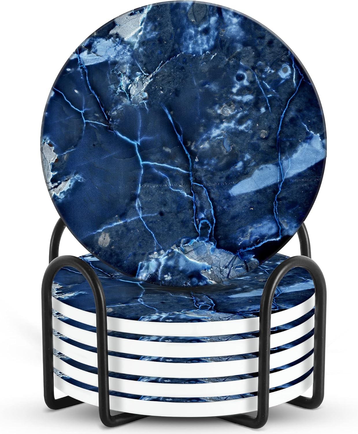 Emerson Coasters for Drinks Absorbent Set of 6 with Holder – Marble Style Coasters – Coasters for Drinks – Drink Coasters for Coffee Table – 100% Ceramic Stone Non Slip – Heavy Duty (Maze)