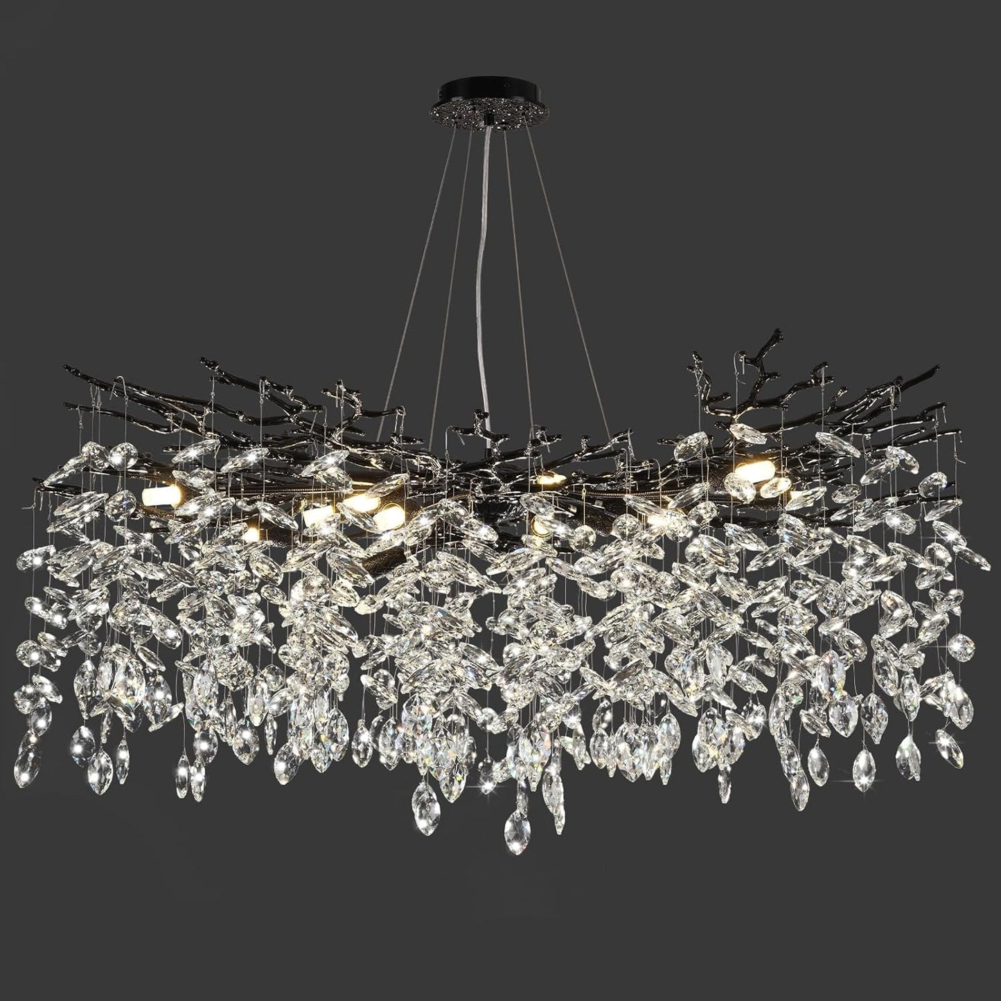 Modern Black Crystal Tree Branch Chandelier,14-Light 40" Black K9 Crystal Chandeliers for Living Room, Round Chandelier for Dining Room,High Ceiling,Kitchen Island,Foyer,Staircase