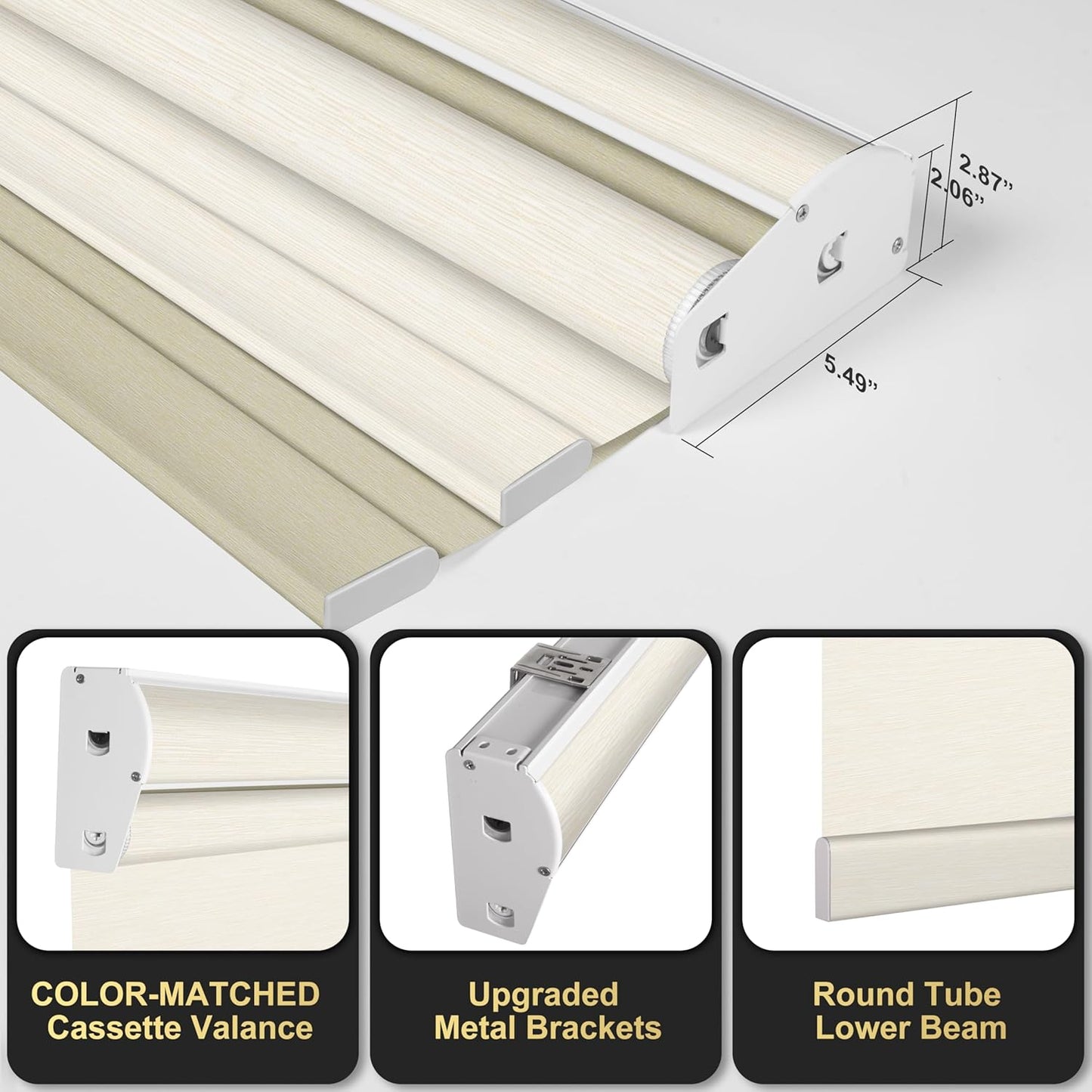 BERISSA Cordless Dual Roller Shades with Cassette Valance,Double Window Shades Blackout and Light Filtering Shades,Day and Night Roller Shades for Home Office Door.Striped Jacquard Beige.56 W x 86" H