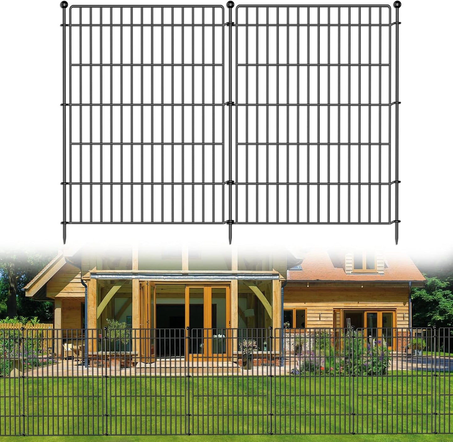 10 Panels No Dig Garden Fence Animal Barrier, 44in(H) × 23.6ft(L) Decorative Metal Outdoor Dog Fence, Rustproof Pet Fencing for Yard, Patio, Flower Bed -Temporary Fencing| Easy to Install