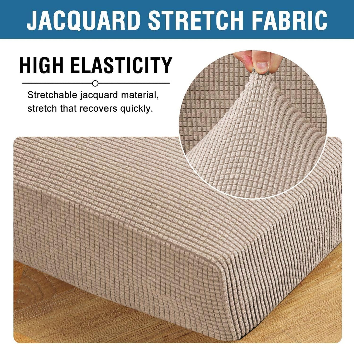 H.VERSAILTEX Super Stretch Individual Seat Cushion/Couch Slipcover Sets Thick Jacquard Textured Twill Fabric (3 Piece Sofa Covers, Sand)