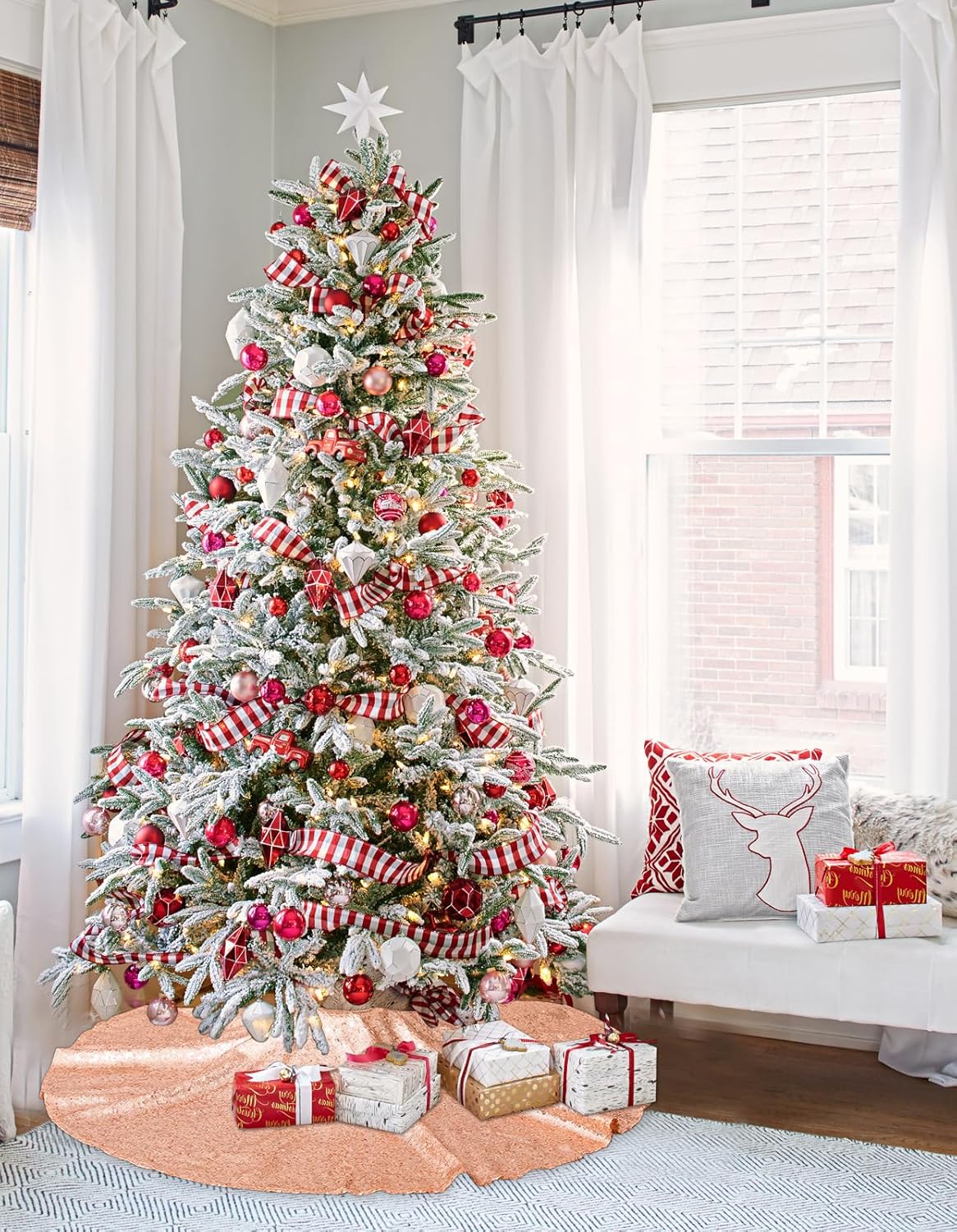 Tree Skirt 48 Inch Sequin Rose Gold Tree Skirt Christmas Decorations