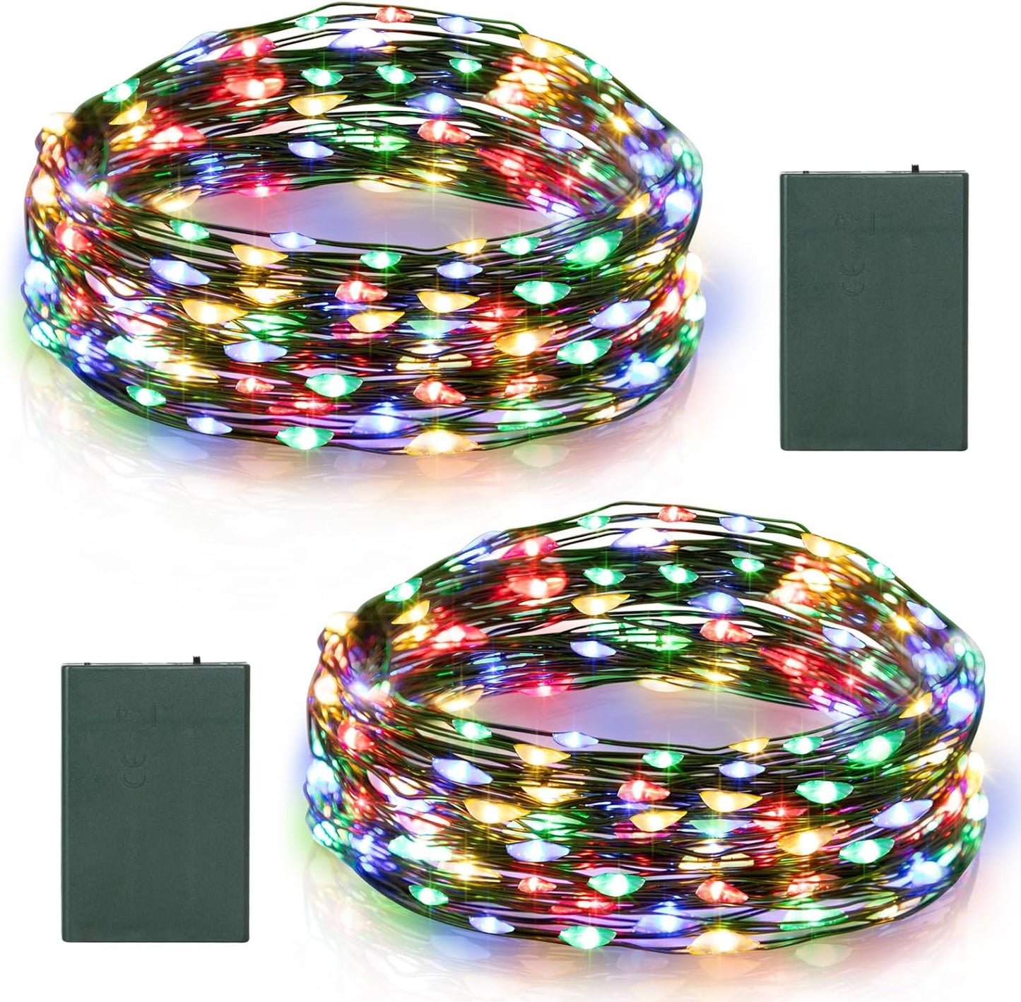 2 Pack Christmas Fairy Lights Battery Operated, 16.4FT 50 LED Dark Green Wire Micro Starry Twinkle Light with Auto Timer Waterproof, Indoor String Lights for Indoor Outdoor Yard Decor (Multicolor)