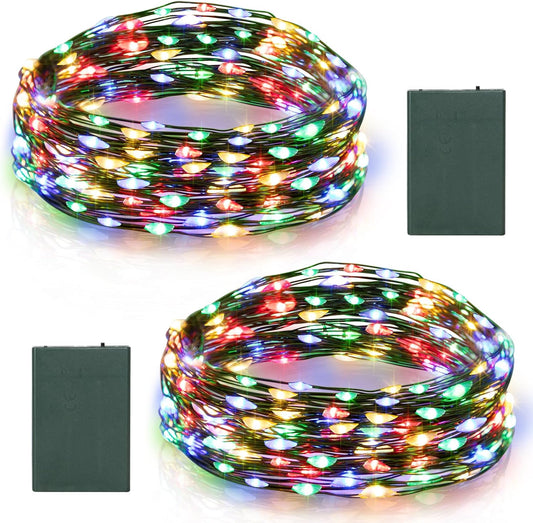 2 Pack Christmas Fairy Lights Battery Operated, 16.4FT 50 LED Dark Green Wire Micro Starry Twinkle Light with Auto Timer Waterproof, Indoor String Lights for Indoor Outdoor Yard Decor (Multicolor)