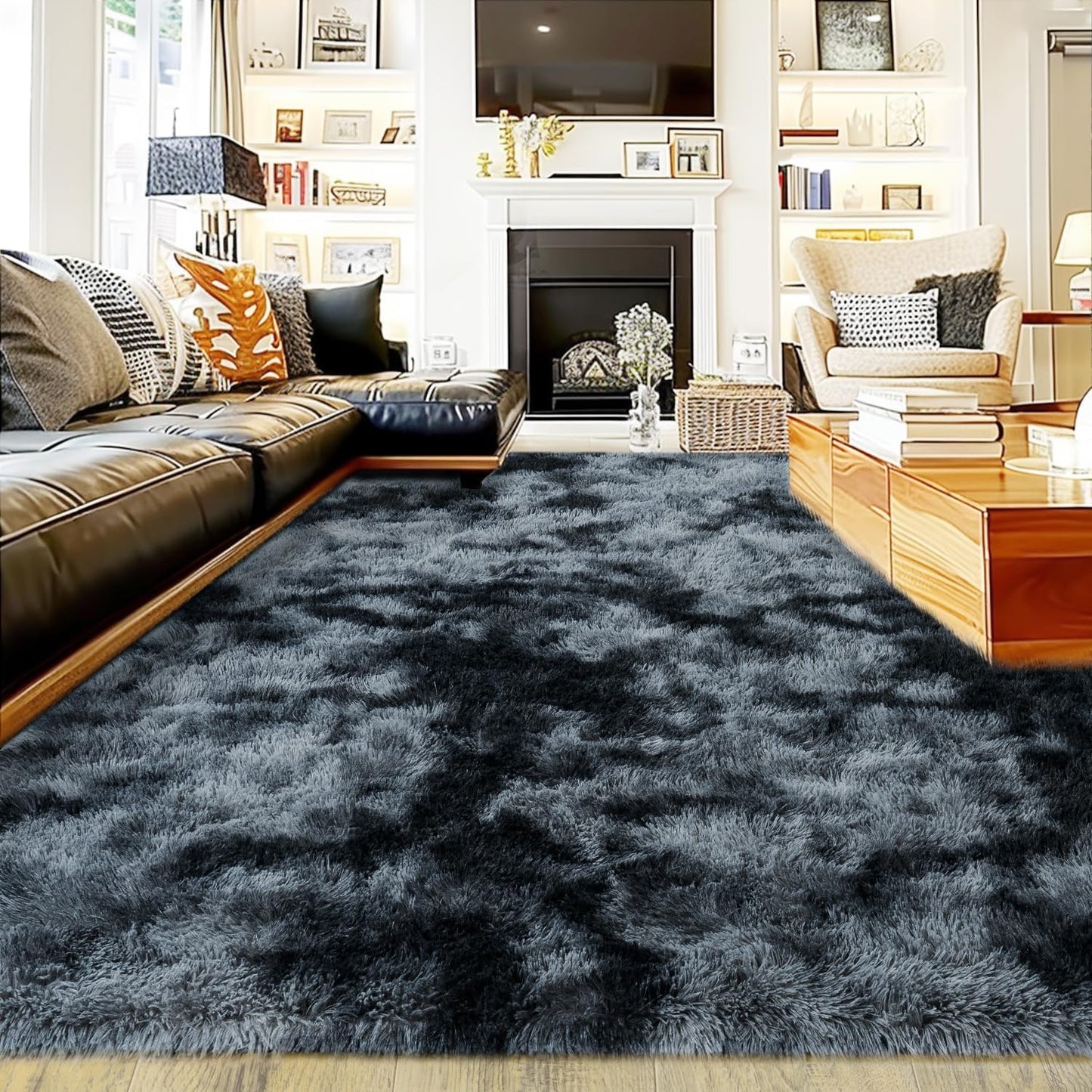 Rezutan Extra Large Fluffy Area Rug for Bedroom Living Room, 9x12 Feet Blue Gray Modern Indoor Carpets Room Colorful Rugs, Plush Indoor Nursery Classroom Home Decor Bedside Rug with Non-Slip Bottom