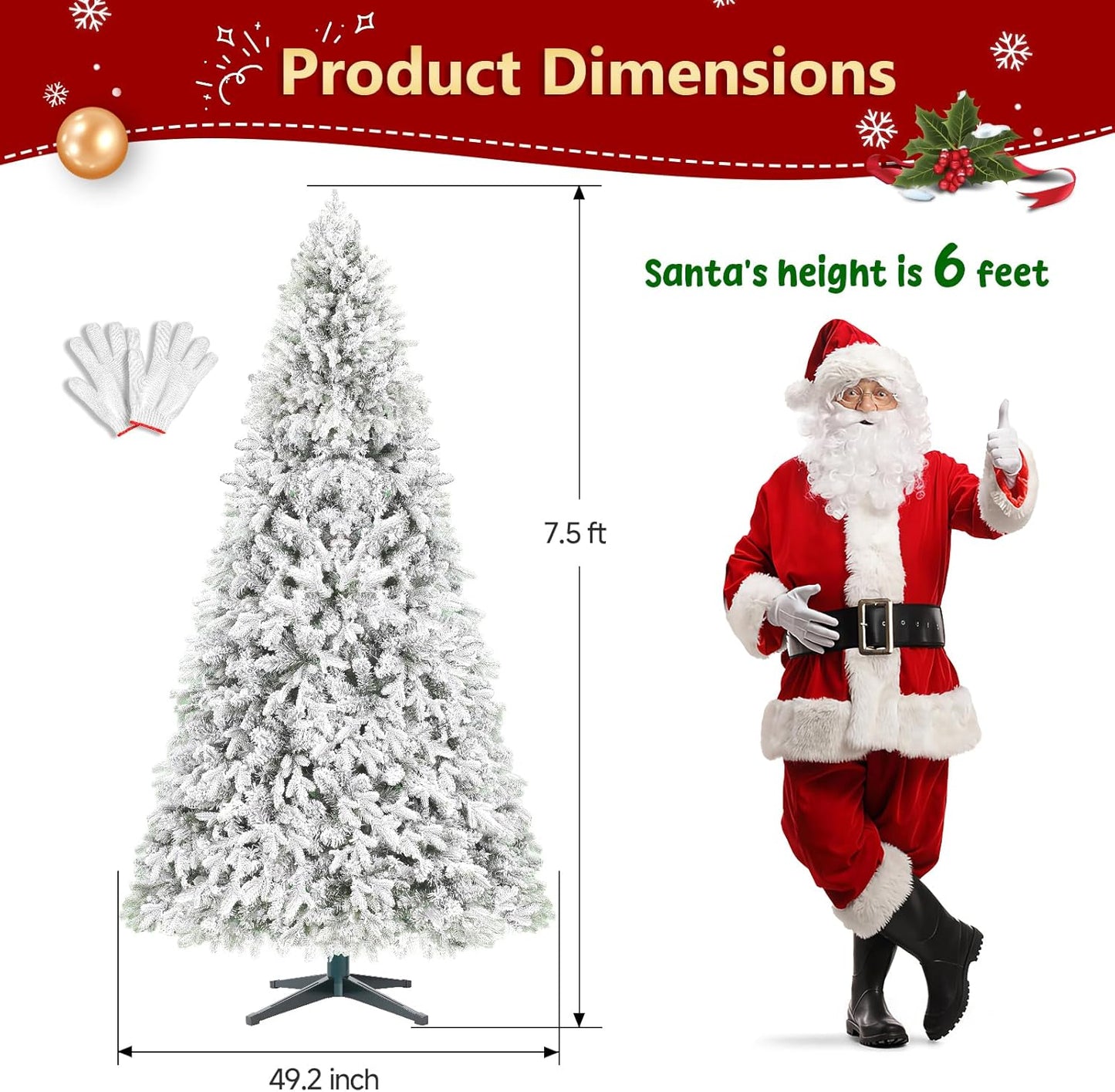 7.5ft Pre-lit Artificial Christmas Tree with Remote, Snow Flocked Xmas Trees Rotating & Foldable Stand, RGB & Warm White Light for Home Decor