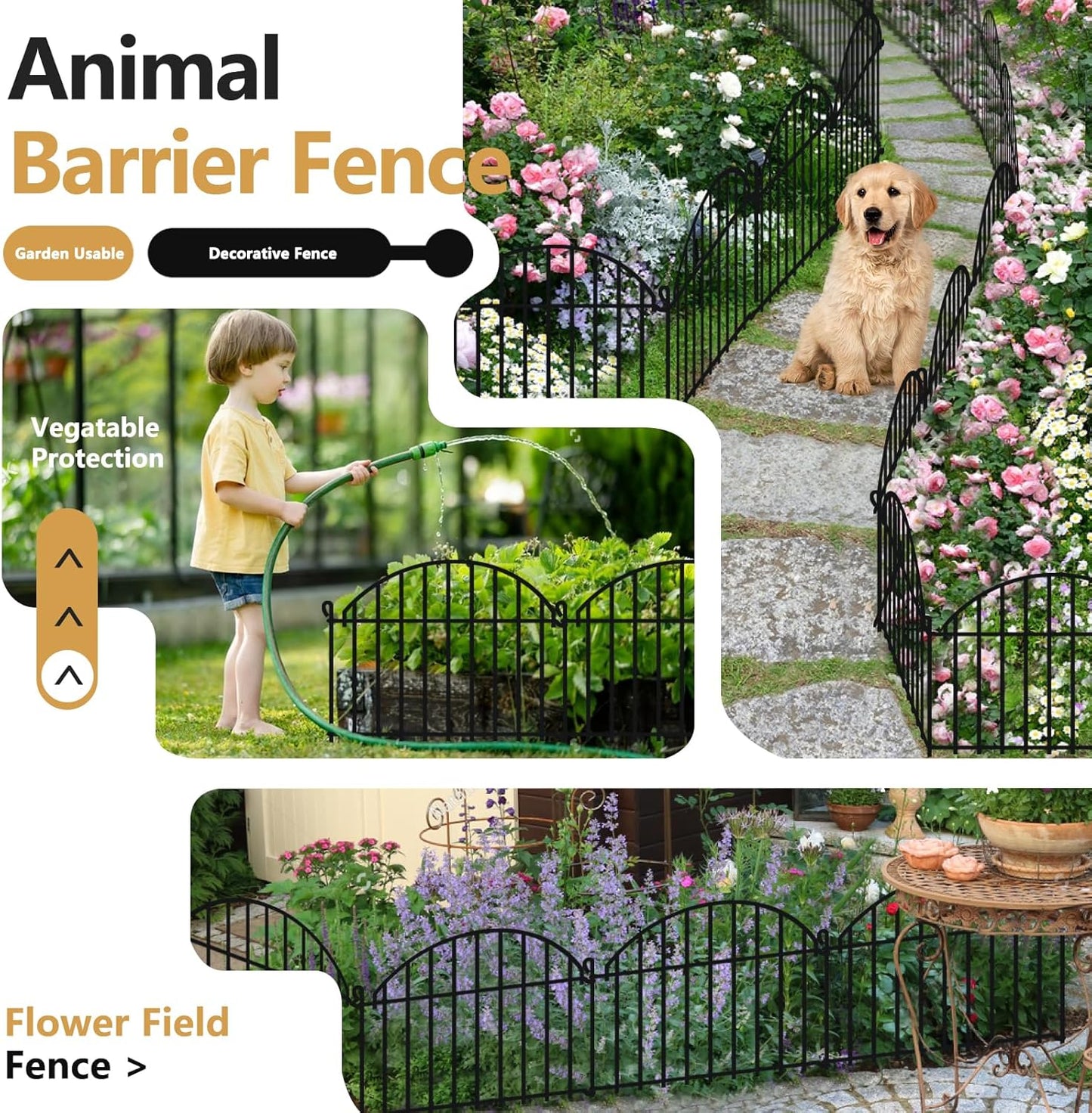 45.33ft x 20in Garden Fence, 32 Panels Animal Barrier Fences for Dogs Rabbit, Anti Digging Defense Edging Border, Rustproof Metal Arched Decorative Fencing for Outdoor Patio, Yard, Lawn
