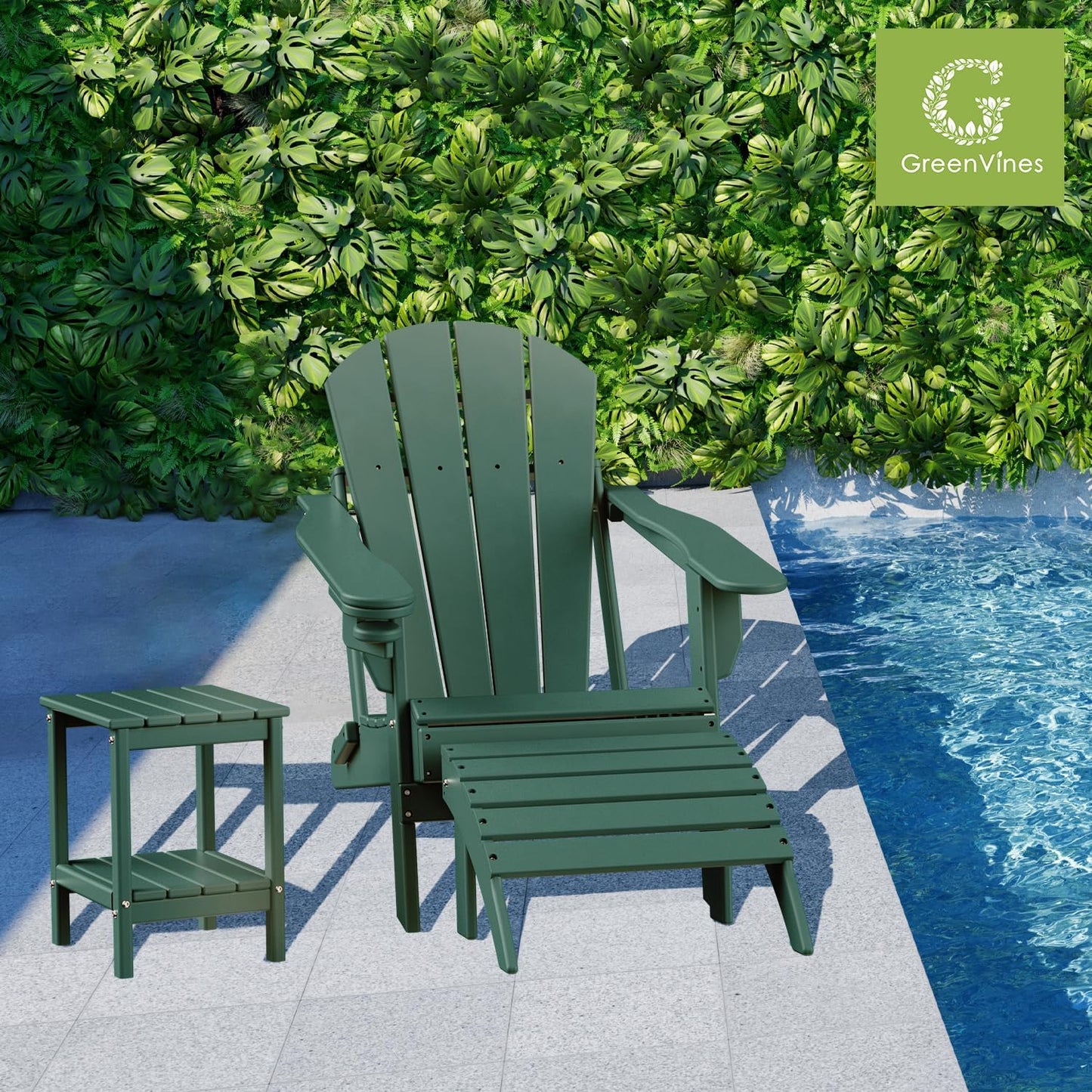 GREENVINES Adirondack-Ottoman | Set of 4 | HDPE Plastic | Outdoor Footrest | All Weather | Foot Rest | Foot Stool | Forest | for Adirondack Chair | for Patio Backyard Pool