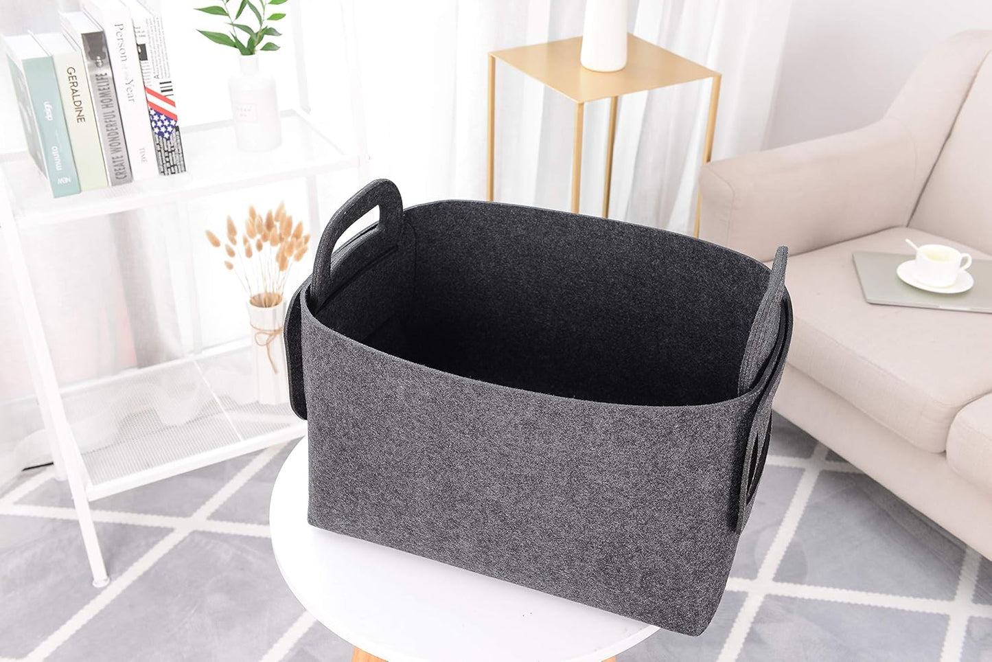 Storage Basket Felt Storage Bin Collapsible& Convenient Box Organizer with Carry Handles for Office Bedroom Closet Babies Nursery Toys Laundry (Dark grey, 19.9inch（L）×13.6inch（W）×12.6inch（H）)