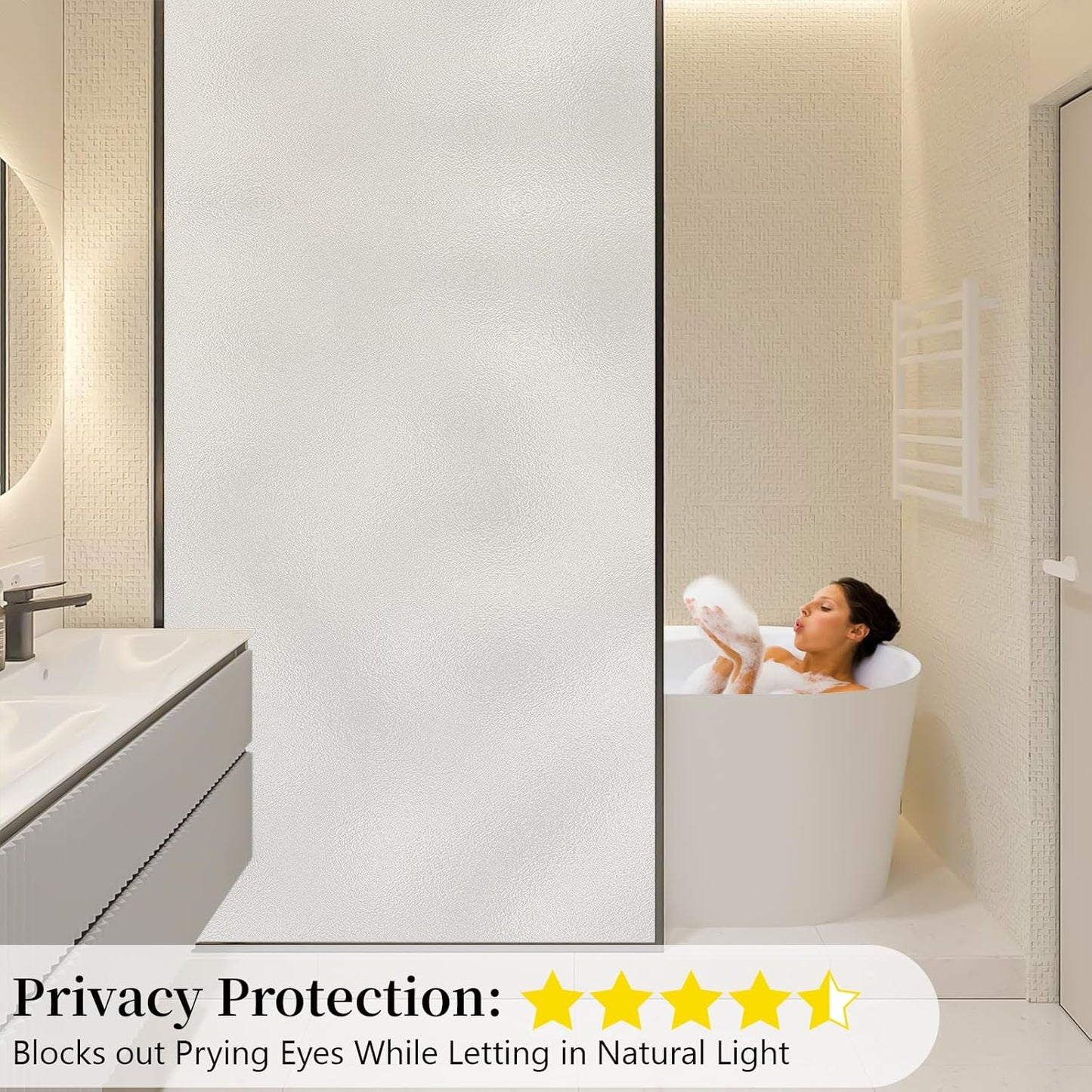 Niviy Frosted Window Film Non-Adhesive Shower Window Covering for Bathroom Office Living Room(17.7" Width by 78.7" Length)