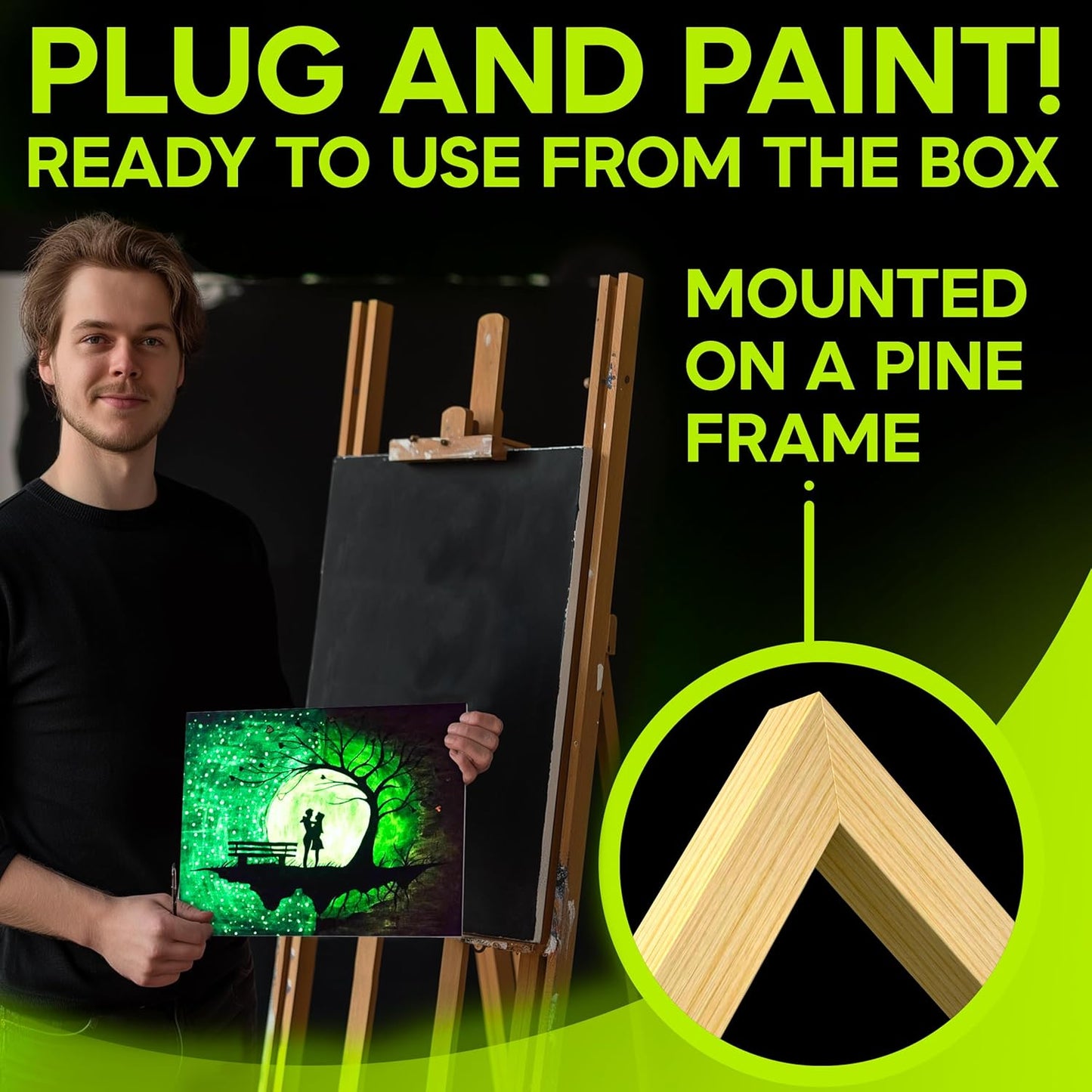 Glow in The Dark Canvas Boards – 2 Pack of 10×14″ Painting Panels – Neon-Ready Art Canvases for Acrylic, Oil & Glow Paints – Creative Gift for Artists, Kids & Decoration