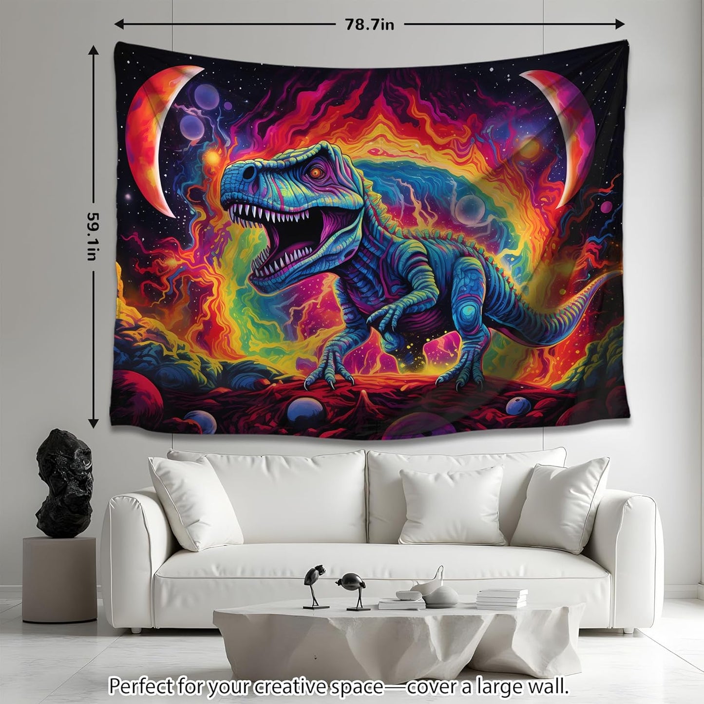 Dinosaur UV Tapestry, Dino Wall Art for Boys Room (80x60in)