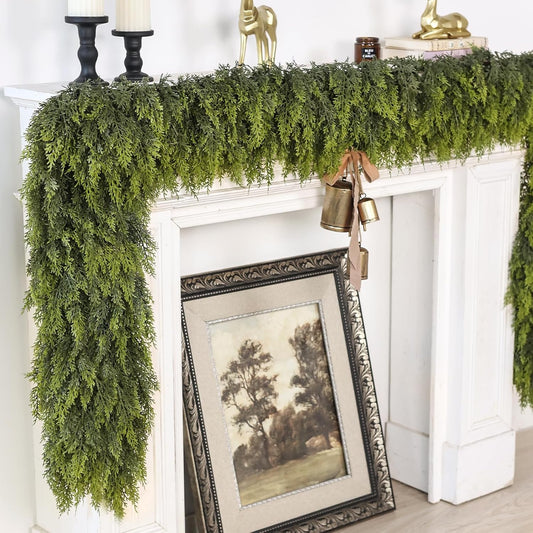 5FT Real Touch Cedar Garland for Fireplace - Artificial Christmas Garlands Realistic Faux Greenery Fake Pine Needles Garland for Holiday,Table, Window,Mantel,Stairs, Home,Indoor Outdoor Decor (2PCS)