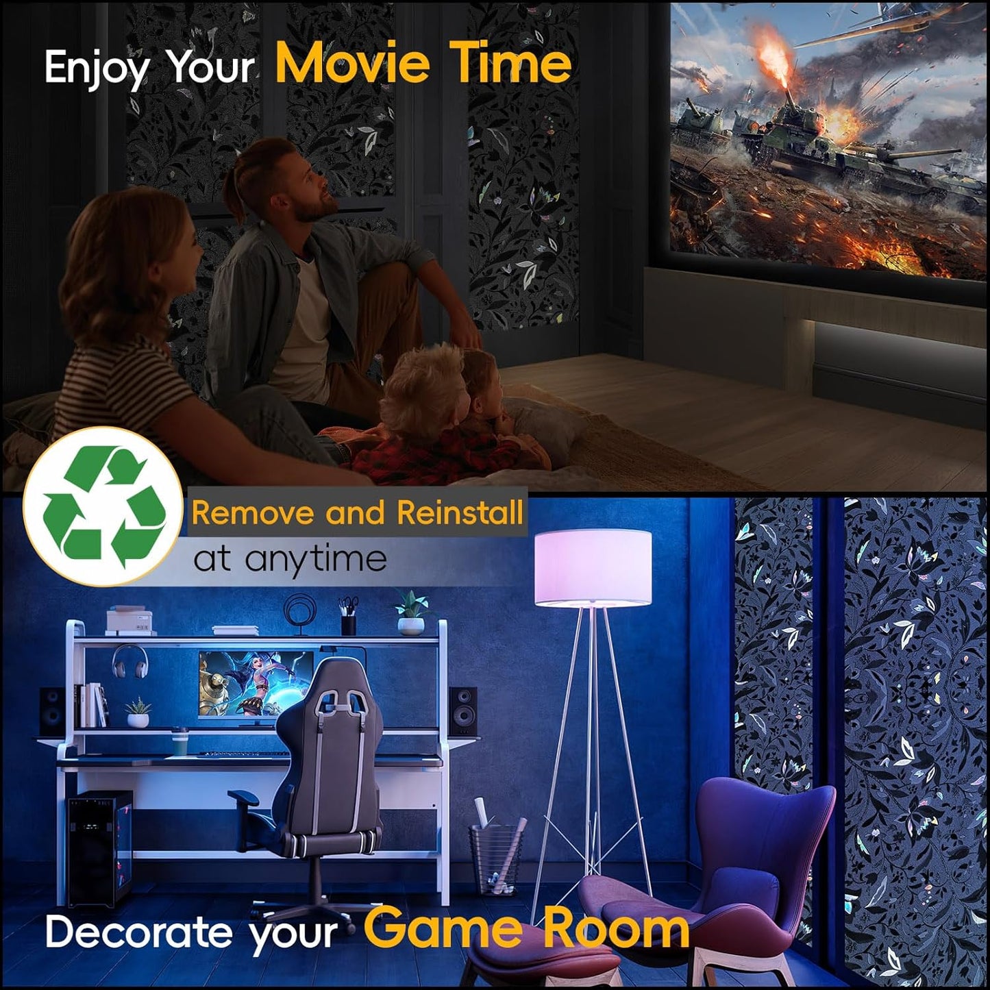 Total Blackout Privacy Film Radiance with Tools - Room Darkening Window Tint in Static Cling - Black Out Window Replacement - 23.6" x 78.74" (4 Pack)