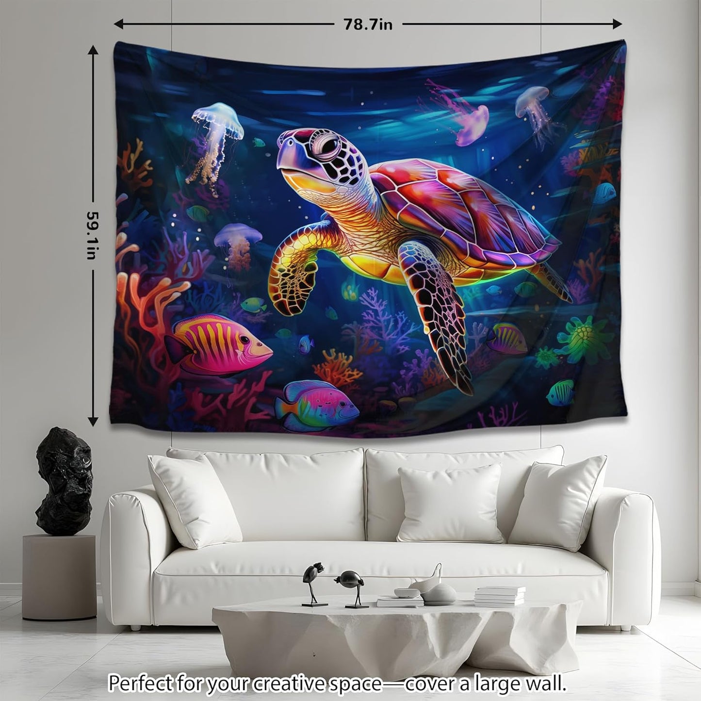 QGHOT Turtle Tapestry, Blacklight Ocean Tapestry Wall Hanging Undersea Black Light Poster for Kids Glow in the Dark for Bedroom Children Toddler Room Decor 80x60in