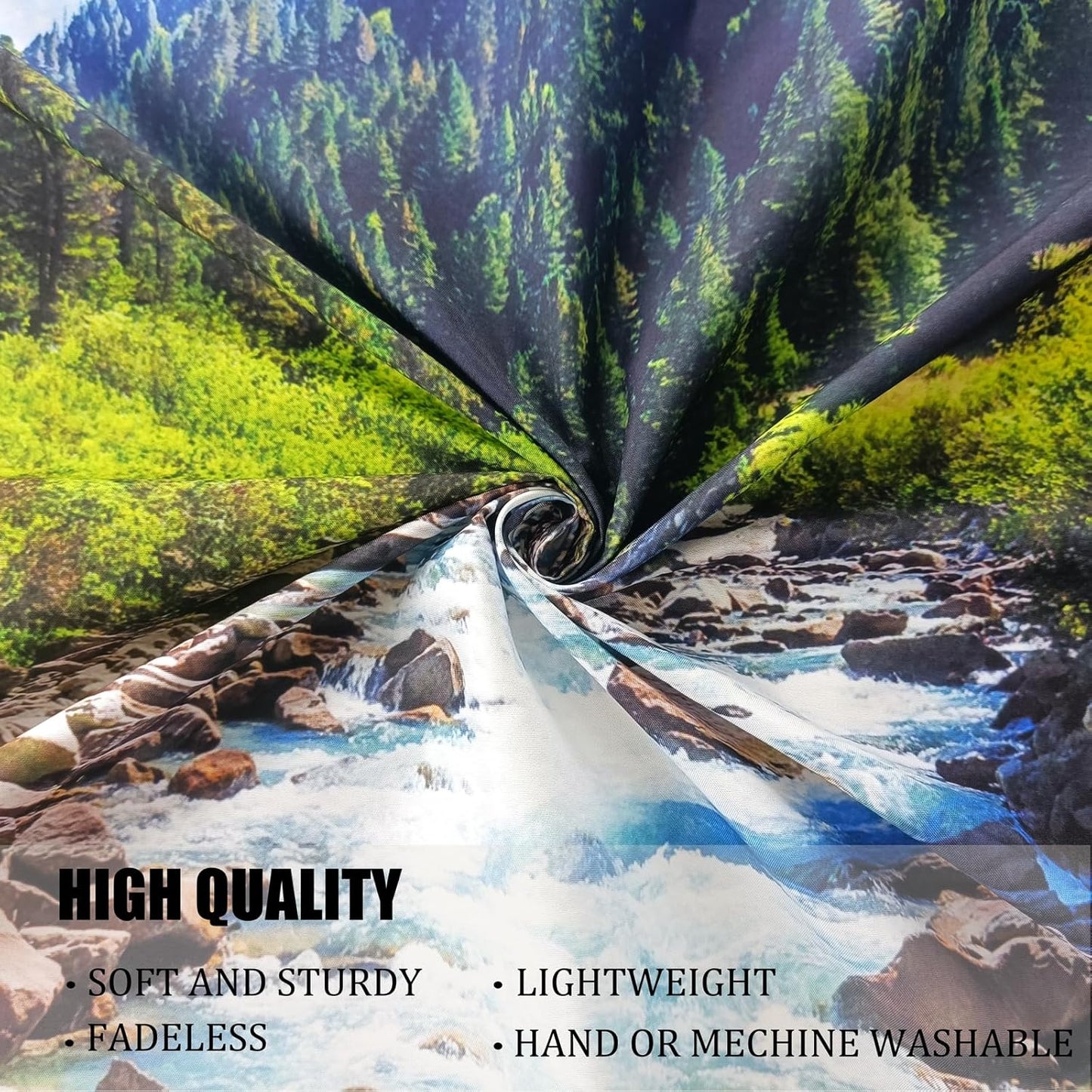 Nature Forest Mountain Tapestry Green Pine Tree Stream Tapestry White Clouds Flowing River Valley Landscape Scenery Tapestries Wall Hanging for Bedroom Dorm Living Room Office Classroom 60 x 40 Inch