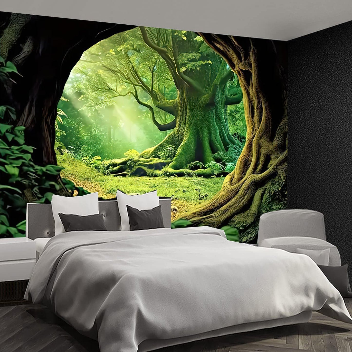 FENDROM Tree Cave Tapestry,Misty Forest Fairy Tale Wall Hanging Natural Jungle Sunshine Through Scenery Aesthetic tapestries for Living Room Bedroom Office Spring Decoration