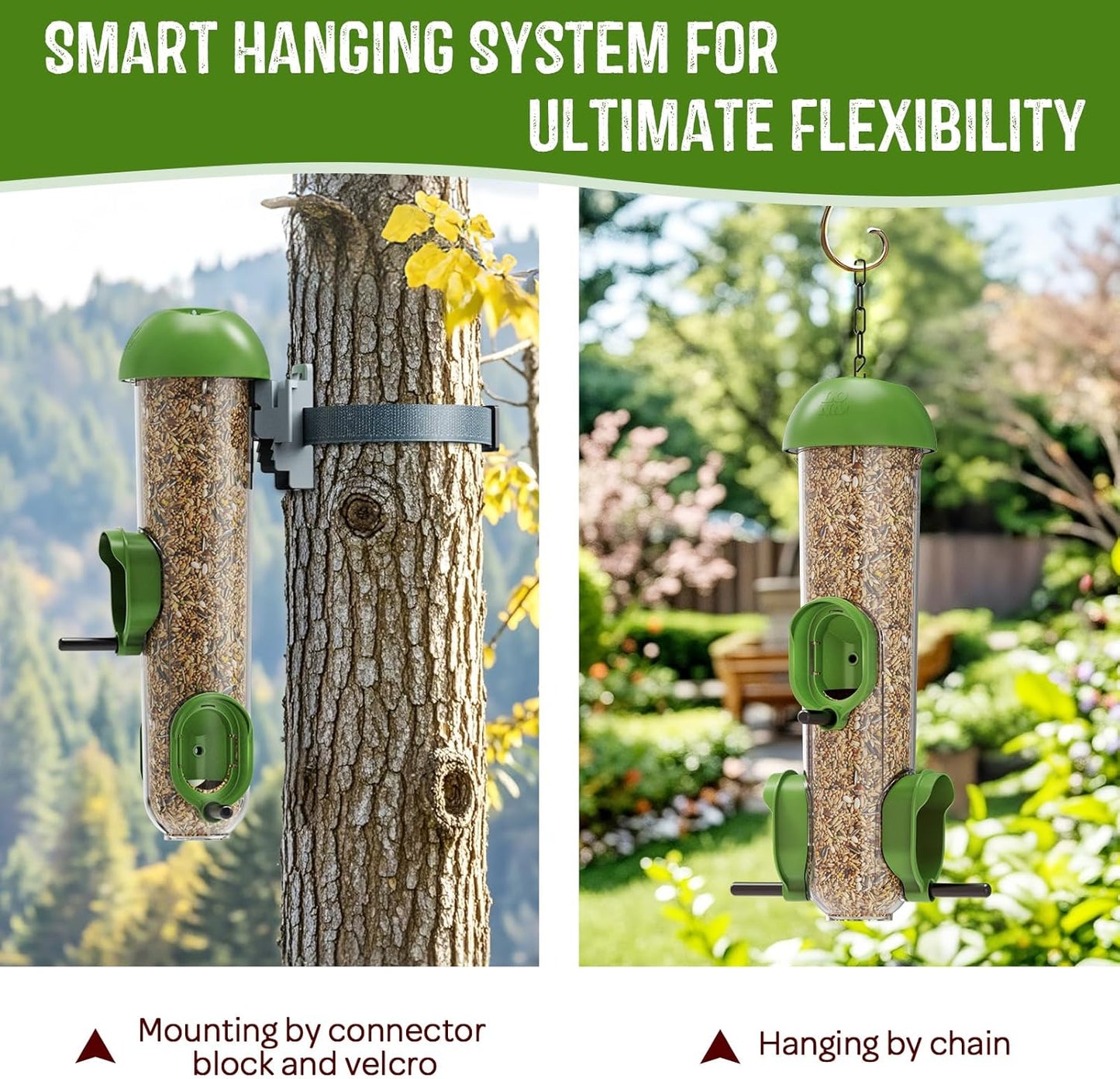 LONA Bird Feeders for Outdoors 2 Pack, Tube Feeder Weatherproof with Multiple Hanging Methods, Wild Bird Feeding Silo for Outside, 3 Port