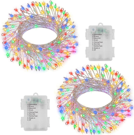 2 Pack Cluster Fairy Lights Battery Operated, Total 20Ft 400LED Christmas String Lights with Timer 8 Modes Twinkle Firecracker Fairy Lights for Garlands Tree Wedding Outdoor Decor (Multicolor)