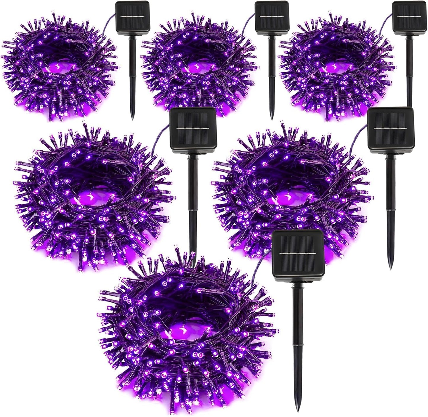 6 Pack Solar String Lights Outdoor, 600 LED Extra-Long 236 FT Solar Lights Outdoor with 8 Lighting Modes, IP65 Waterproof for Halloween, Garedn, Xmas, Balcony, Wedding, Party (Purple)
