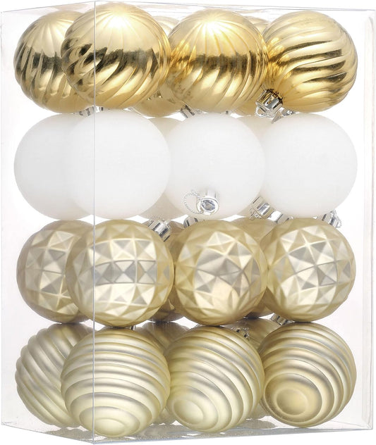 Valery Madelyn Christmas Ornaments Tree Decorations Set for Fall Halloween, 24ct White Gold Shatterproof Ball Ornaments, 2.36" Hanging Ornament Bulk for Xmas Holiday Party Decor