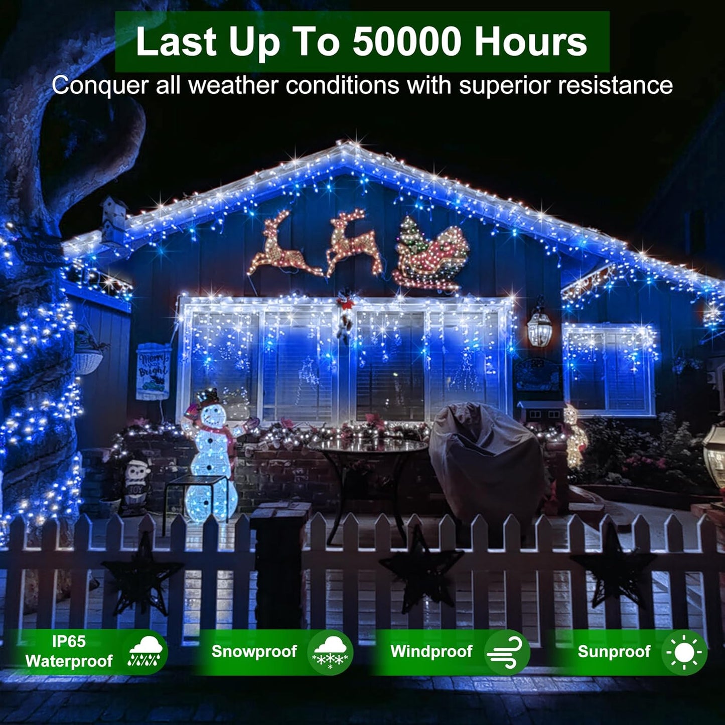 1332 LED 131FT Extra Long Icicle Lights - 296 Drops Waterproof Christmas Lights 12 Modes, Outdoor Christmas Decor for Mall Hotel Fence Holiday Lighting Blue & White