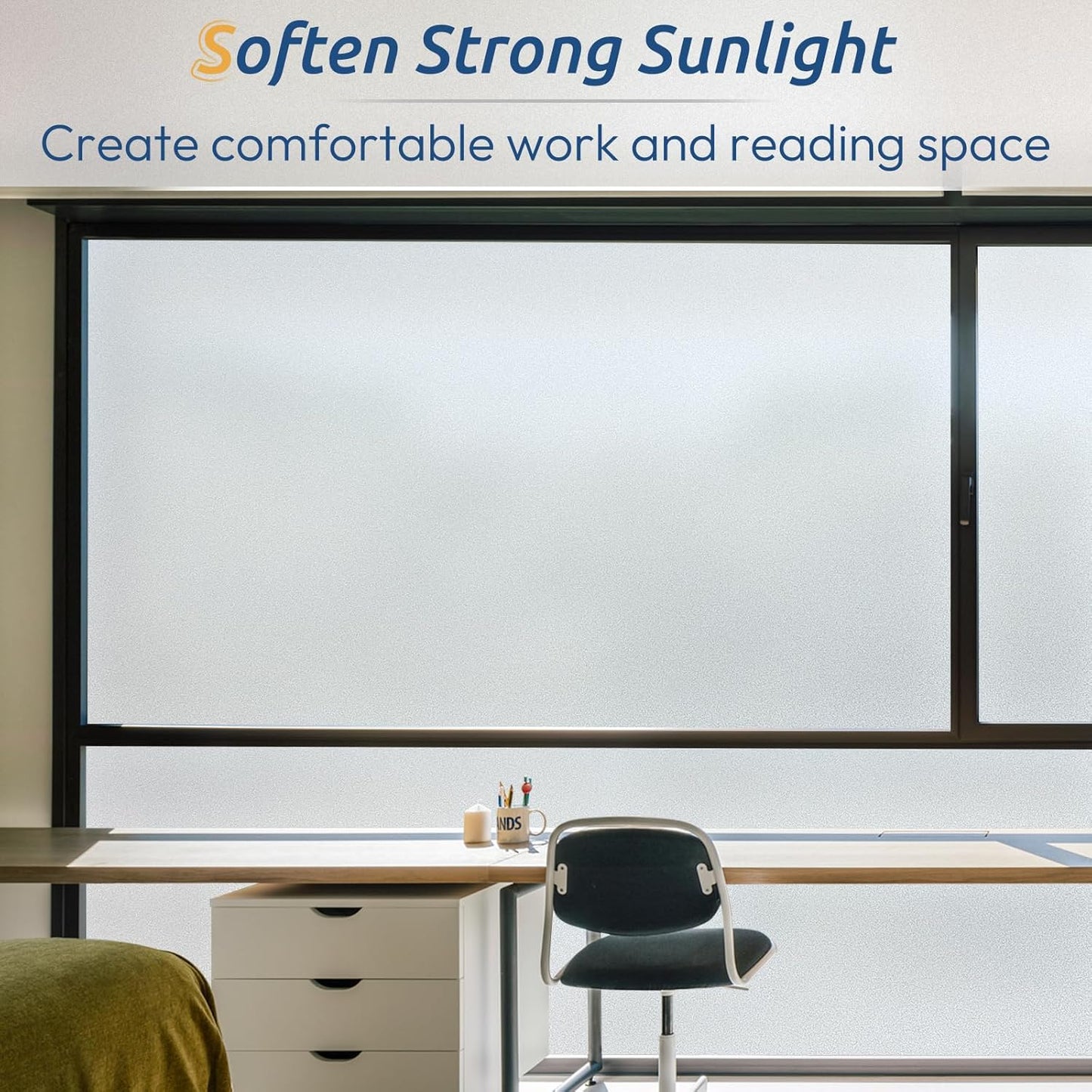 rabbitgoo Window Privacy Film, Frosted Glass Window Clings, Static Cling UV Heat Blocking Door Stickers for Home Bathroom, Removable Indoor Decal Coverings Day and Night, Pure, 35.4 x 118.1 Inches