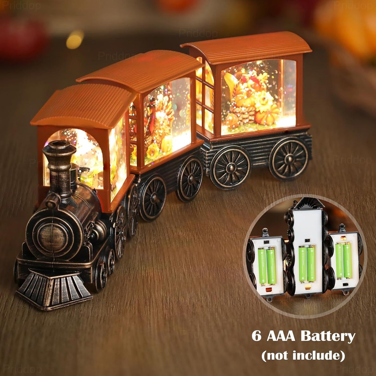 Fall Snow Globe Train Gnome Turkey Pumpkin Classic Relief Texture Battery Powered LED Glitter Fall Decorations for Home Autumn Harvest Thanksgiving Gifts