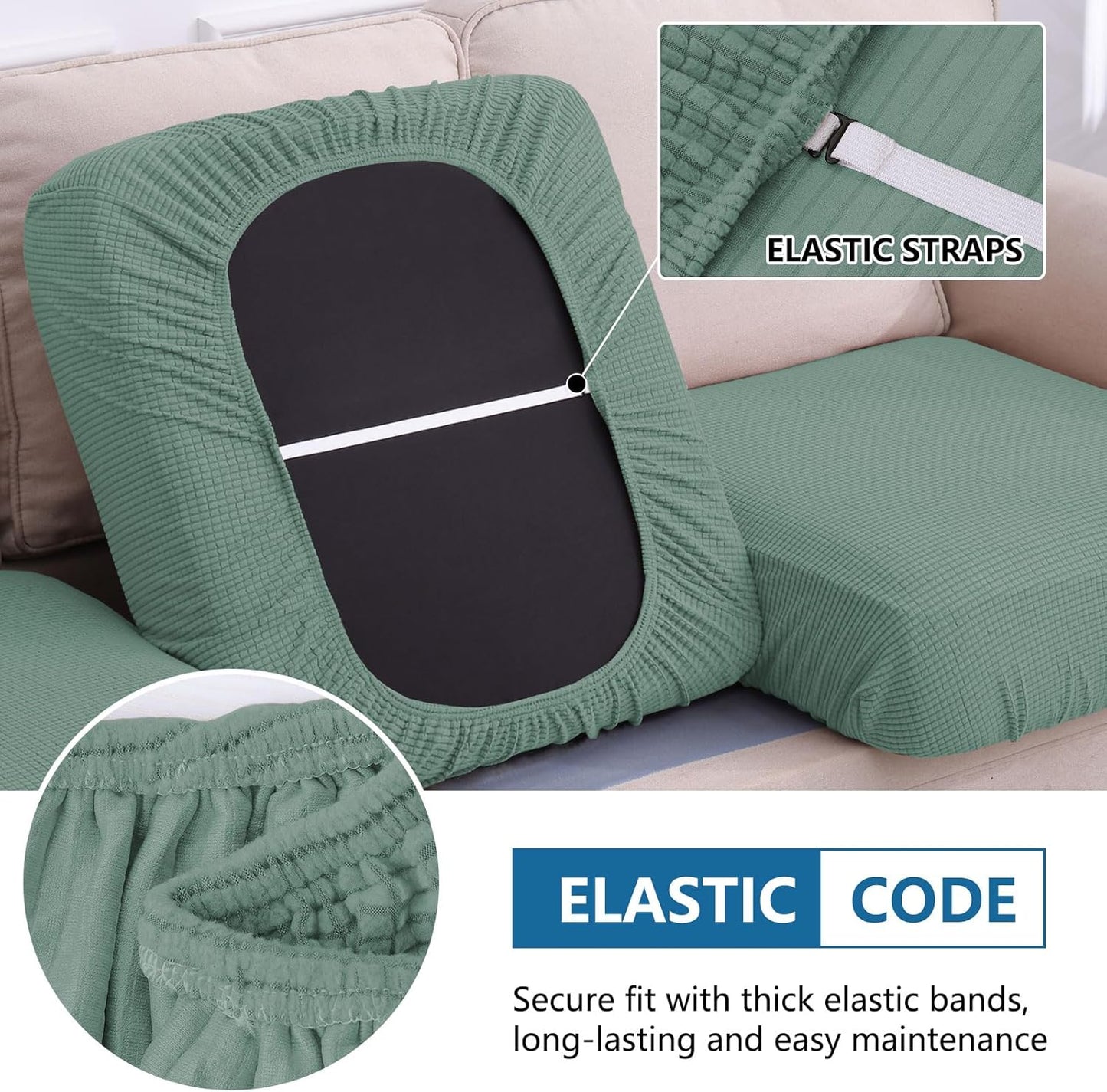 hyha Waterproof Couch Cushion Covers for Pets, Non Slip Sofa Seat Cover for Dogs Washable, Soft Thick Stretch Jacquard Fabric, Sofa Slipcovers with Elastic Bottom (1 Piece for Backrest L, Green)