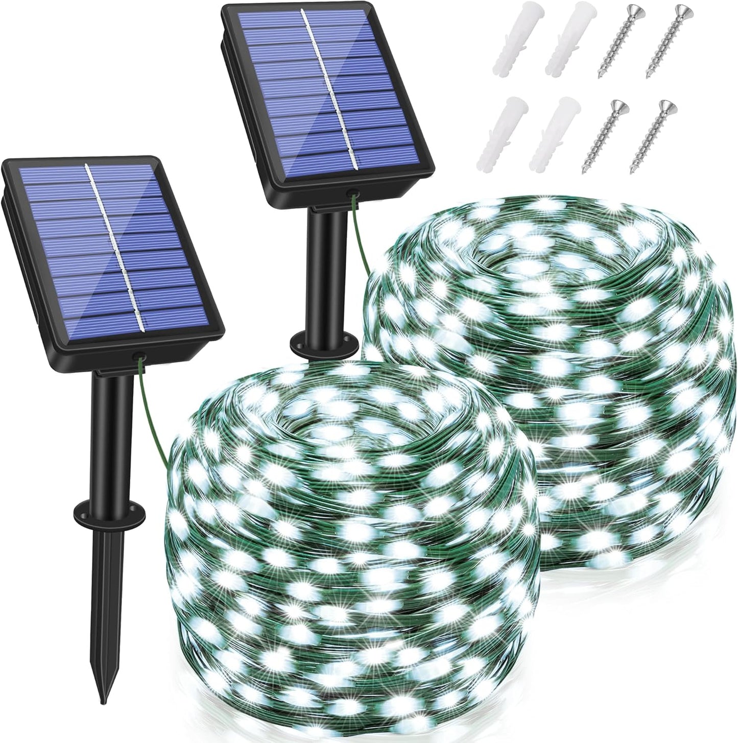 2 Pack Solar String Lights Total 240LED 80FT, IP67 Waterproof Solar Lights for Outside with 8 Modes, Upgraded Solar Panel Fairy Lights for Garden Party Wedding Decorations (Cool White) …