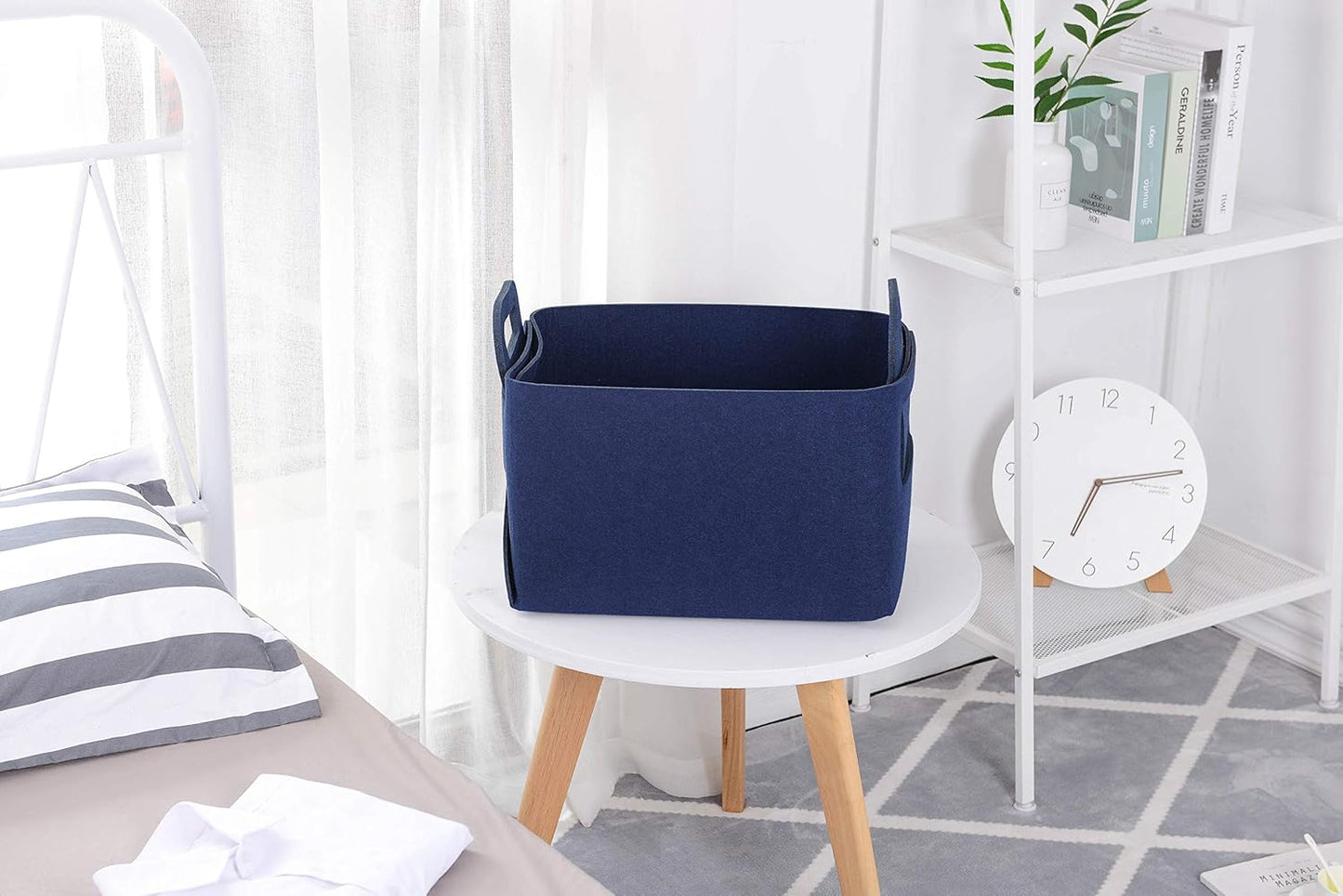 Minoisome Storage Basket Felt Storage Bin Collapsible& Convenient Box Organizer with Carry Handles for Office Bedroom Closet Babies Nursery Toys Laundry (Navy Blue, 15.7inch（L）×11inch（W）×10inch（H）)