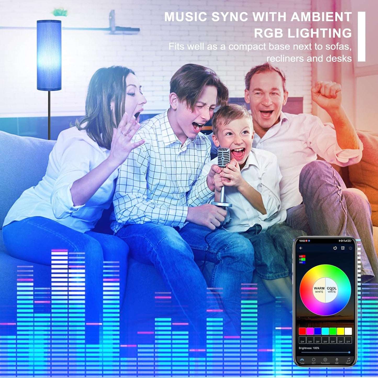 FRIDEKO HOME Floor Lamps for Living Room Bedroom, Dimmable 3 Colors Temperature & Brightness, Tall Standing Lamps, Corner Lamp with Multicolor, 800LM, 9W RGB LED Bulb, Navy Blue Shade